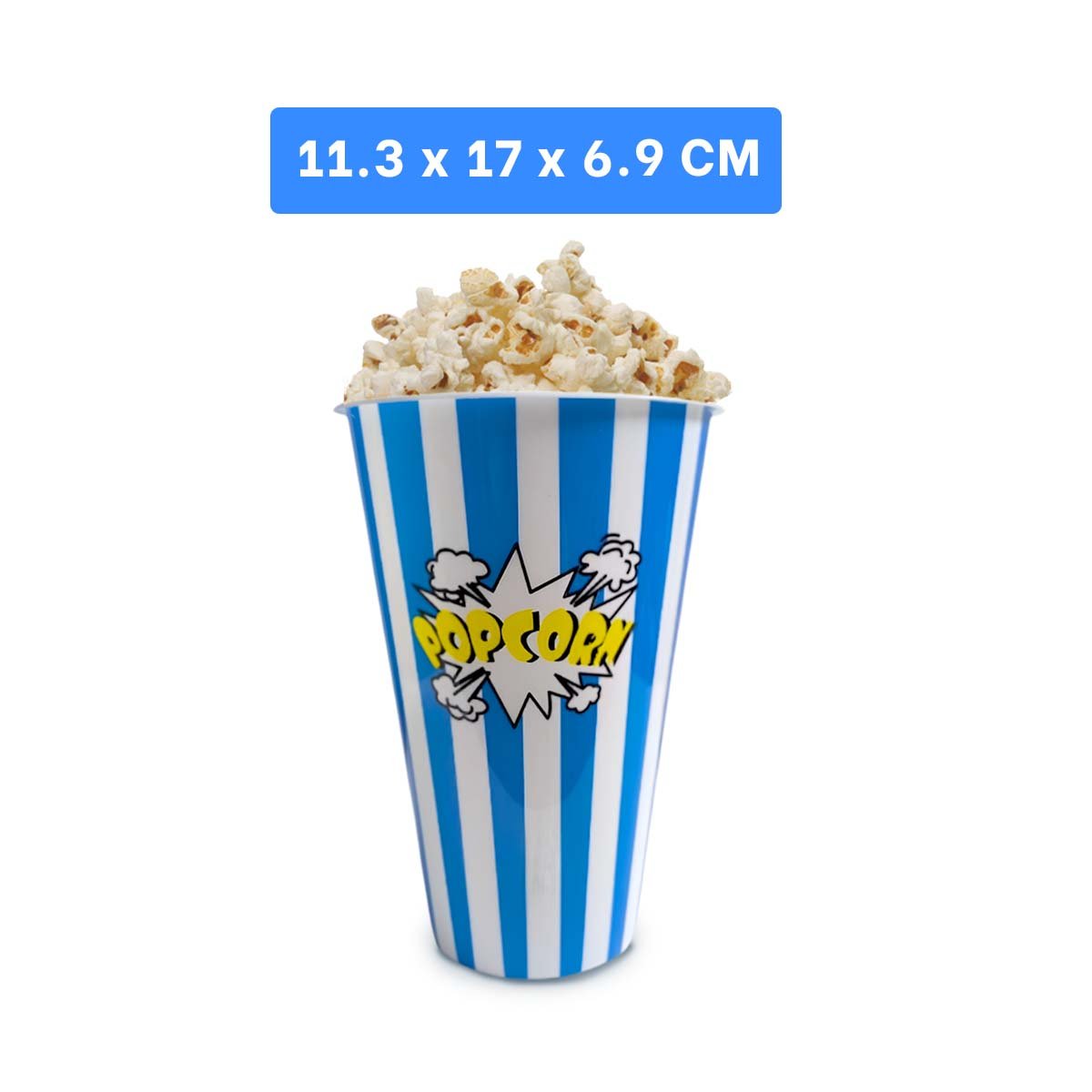 PACK4 BALDE POPCORN 11,3X17X6,9CM AZUL PARA DULCES Y SNACKS EN FIESTAS YREGALO STICKER - 4