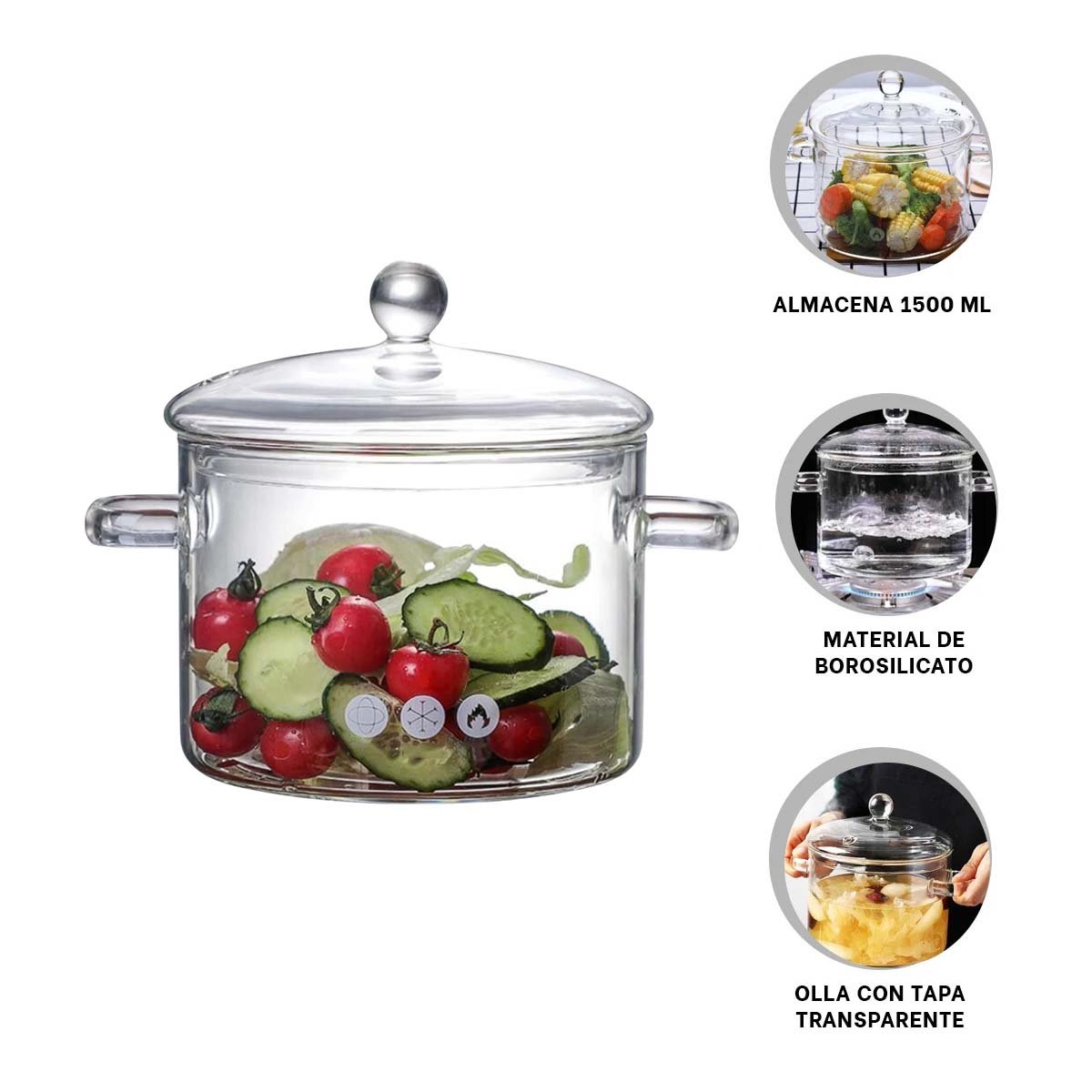 OLLA PARA COCINA SALUDABLE Y PRACTICA TRANSPARENTE 1500 ML Y+POST IT - 5