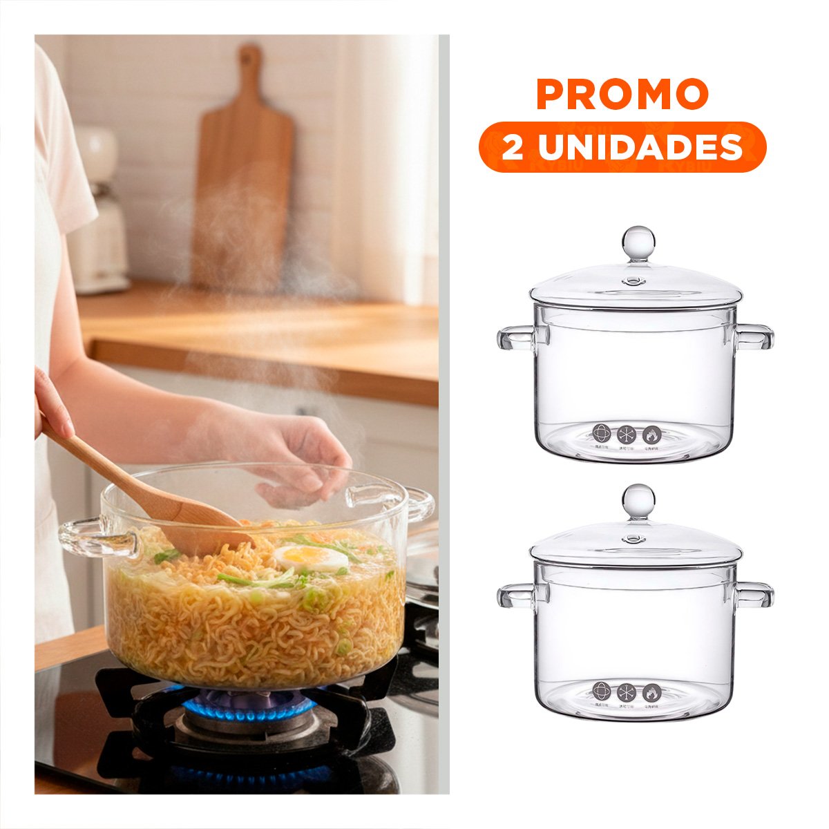 PACK2 CASEROLA PARA ARROZ, VERDURAS Y LEGUMBRES TRANSPARENTE 1500 ML Y+REGALO STICKER - 1
