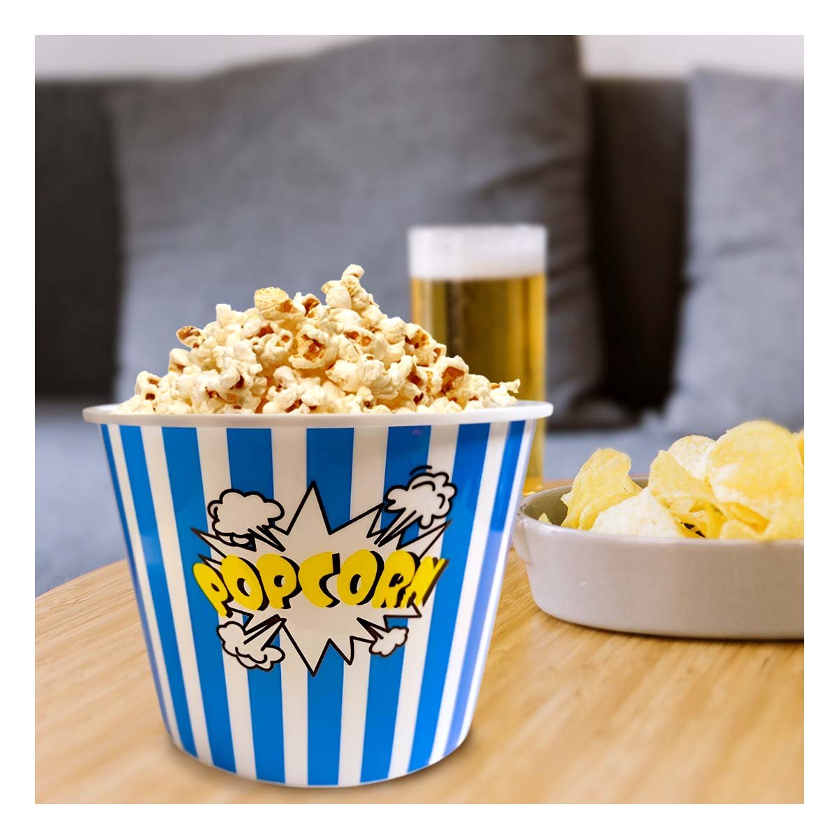PACK12 CUBO POPCORN 16X11,6X12CM AZUL PARA CINE Y EVENTOS EN CASA YREGALO STICKER - 3