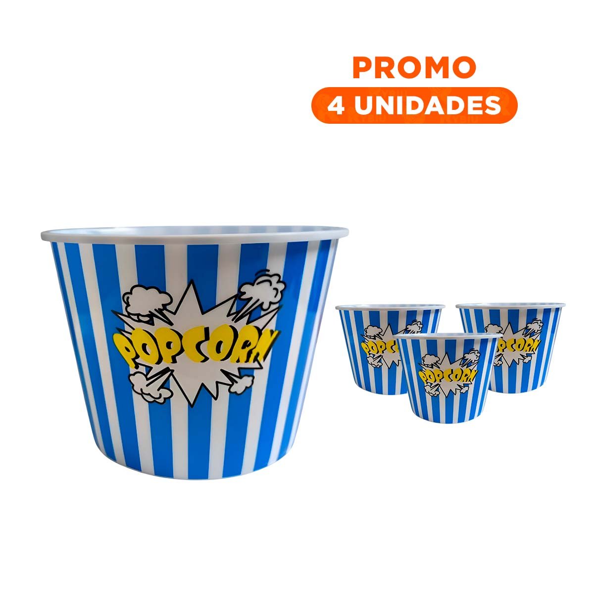 PACK4 RECIPIENTE POPCORN 16X11,6X12CM AZUL PARA REUNIONES Y CELEBRACIONES - 1