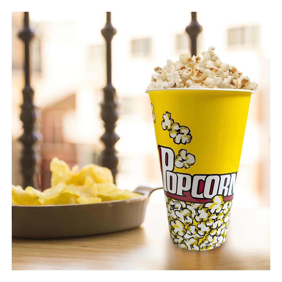 PACK4 BALDE POPCORN 11,3X17X6,9CM AMARILLO PARA DULCES Y SNACKS EN FIESTAS YREGALO STICKER - 3