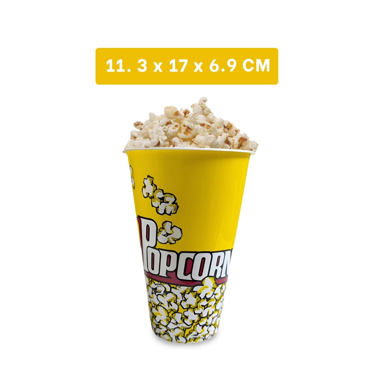 PACK4 BALDE POPCORN 11,3X17X6,9CM AMARILLO PARA DULCES Y SNACKS EN FIESTAS YREGALO STICKER - 4