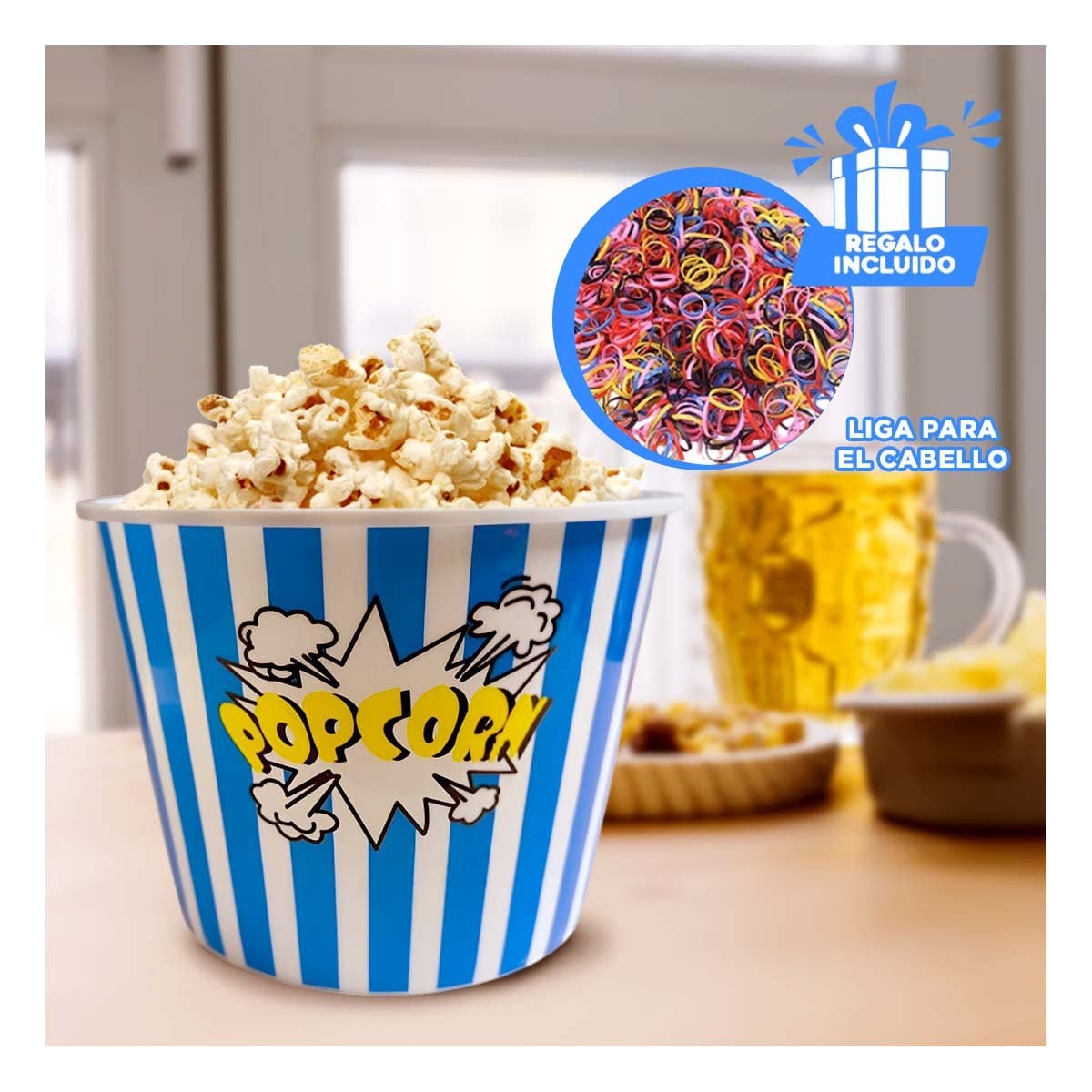 CUBETA VASO POPCORN 16X11,6X12CM AZUL PARA REUNIONES Y CELEBRACIONES YLIGAS REGALO - 2