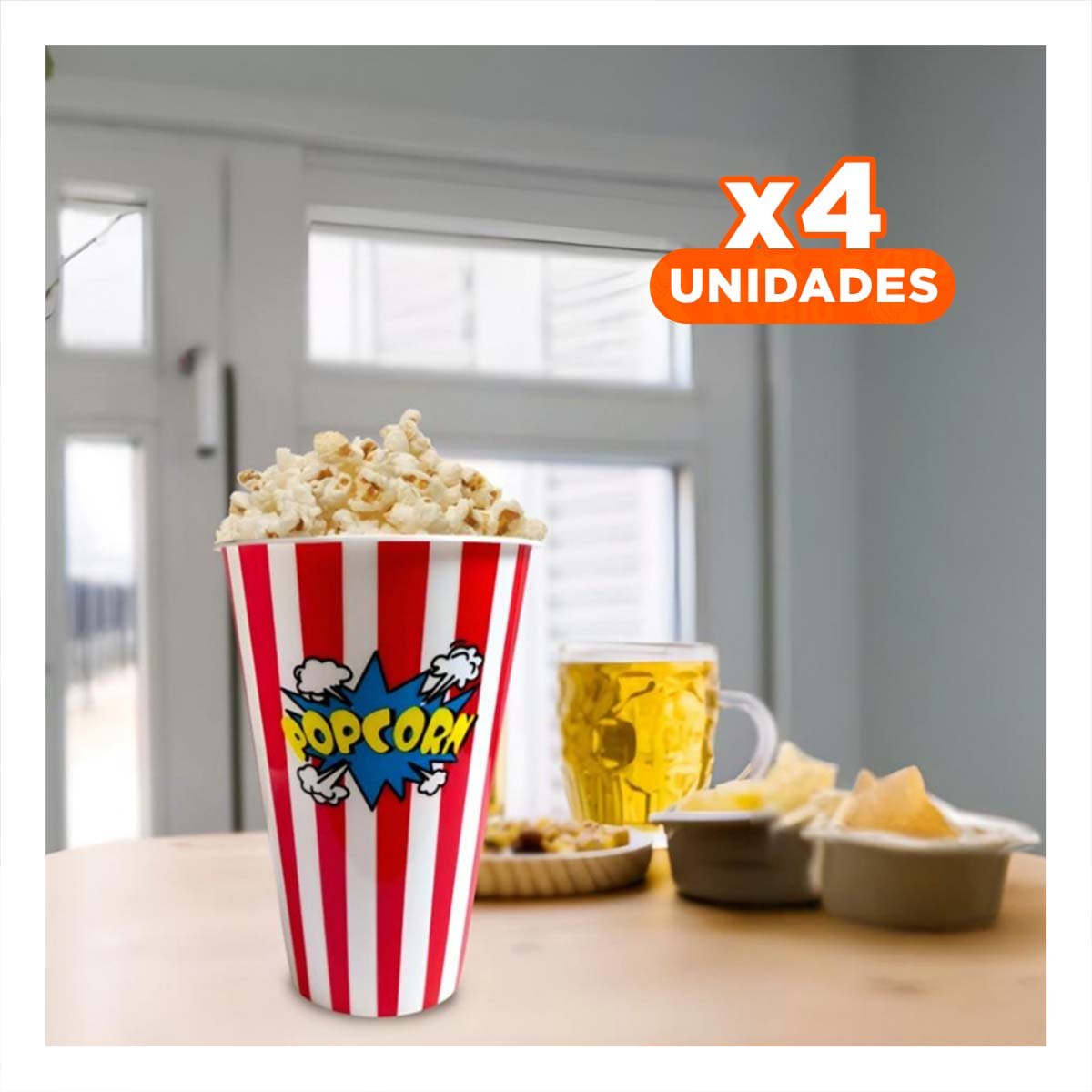 PACK4 RECIPIENTE POPCORN 11,3X17X6,9CM ROJO PARA SERVIR PALOMITAS Y DULCES YPAPEL REGALO - 1