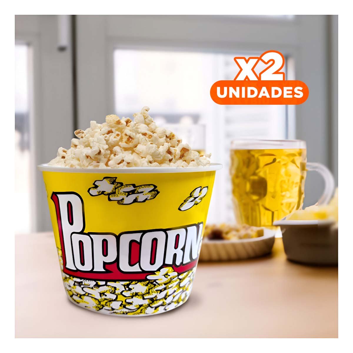 PACK2 RECIPIENTE POPCORN 16X11,6X12CM AMARILLO PARA CINE EN CASA YPAPEL REGALO - 1