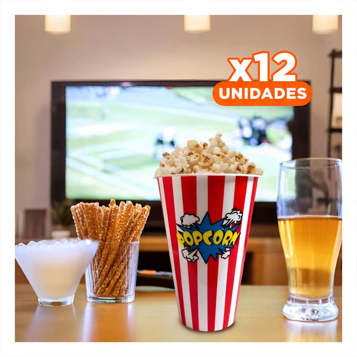 PACK12 CUBO POPCORN 11,3X17X6,9CM ROJO PARA CINE Y EVENTOS EN CASA YREGALO STICKER - 1