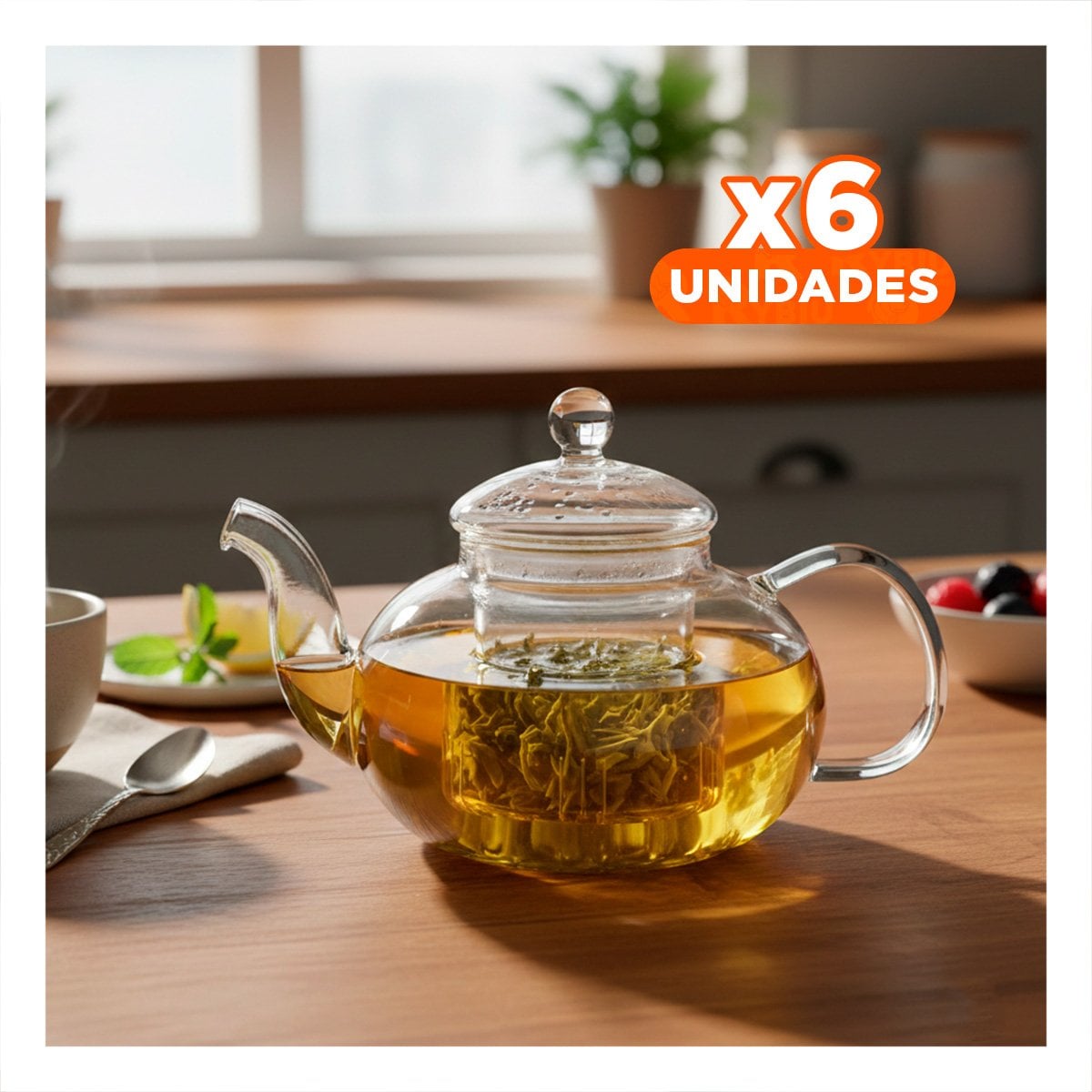 PACK6 HERVIDOR DE TE TRANSPARENTE PARA SERVIR INFUSIONES FRESCAS 800 ML - 1