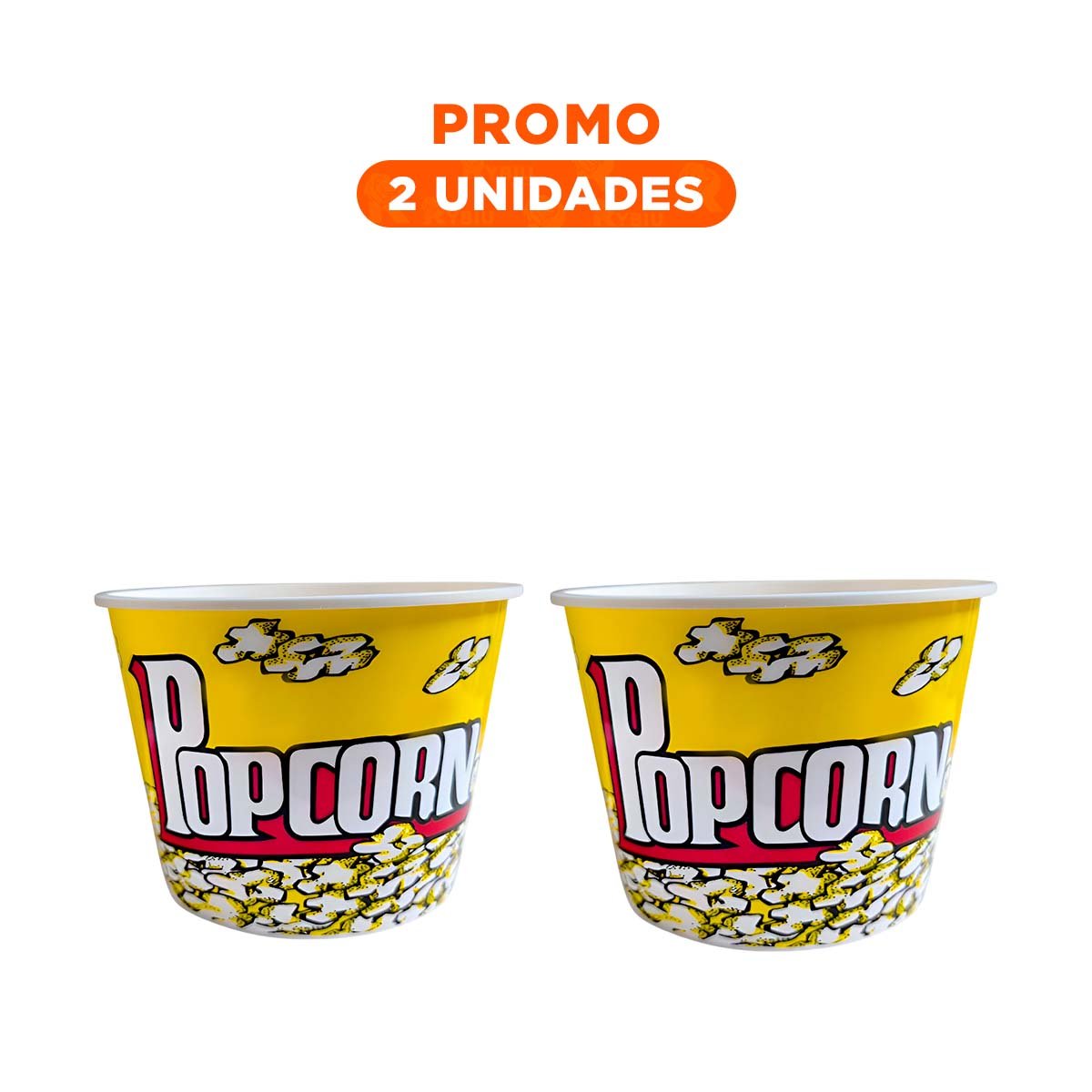 PACK2 RECIPIENTE POPCORN 16X11,6X12CM AMARILLO CON DISENO FUNCIONAL YREGALO STICKER - 1