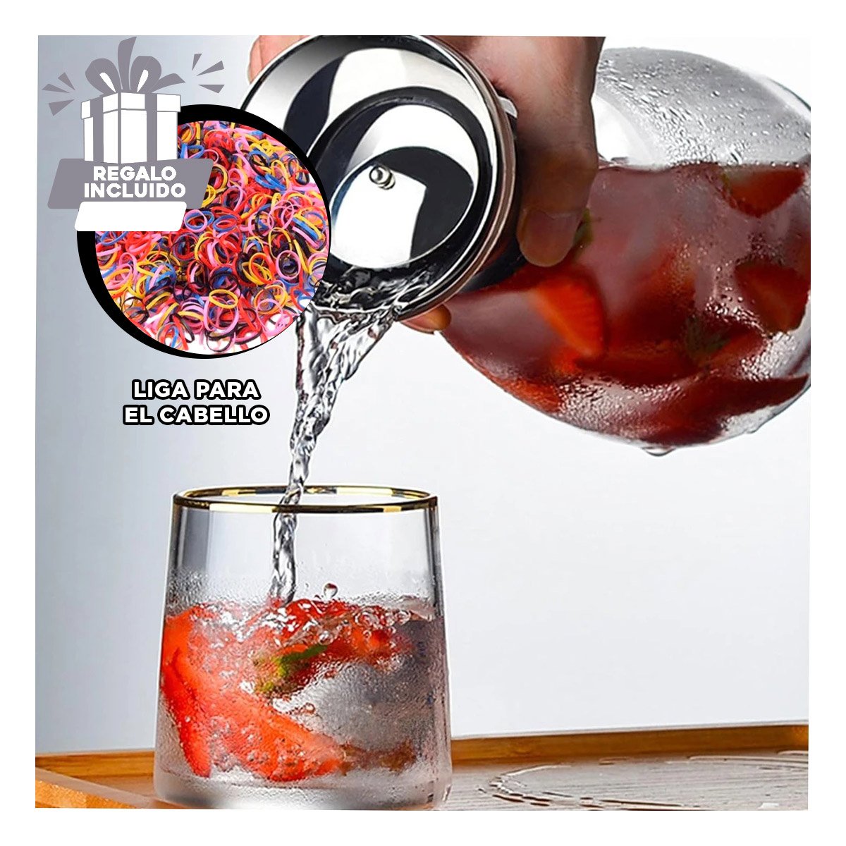 JARRA PARA BEBIDAS SALUDABLES Y NATURALES TRANSPARENTE 1600 ML Y+LIGAS REGALO - 2