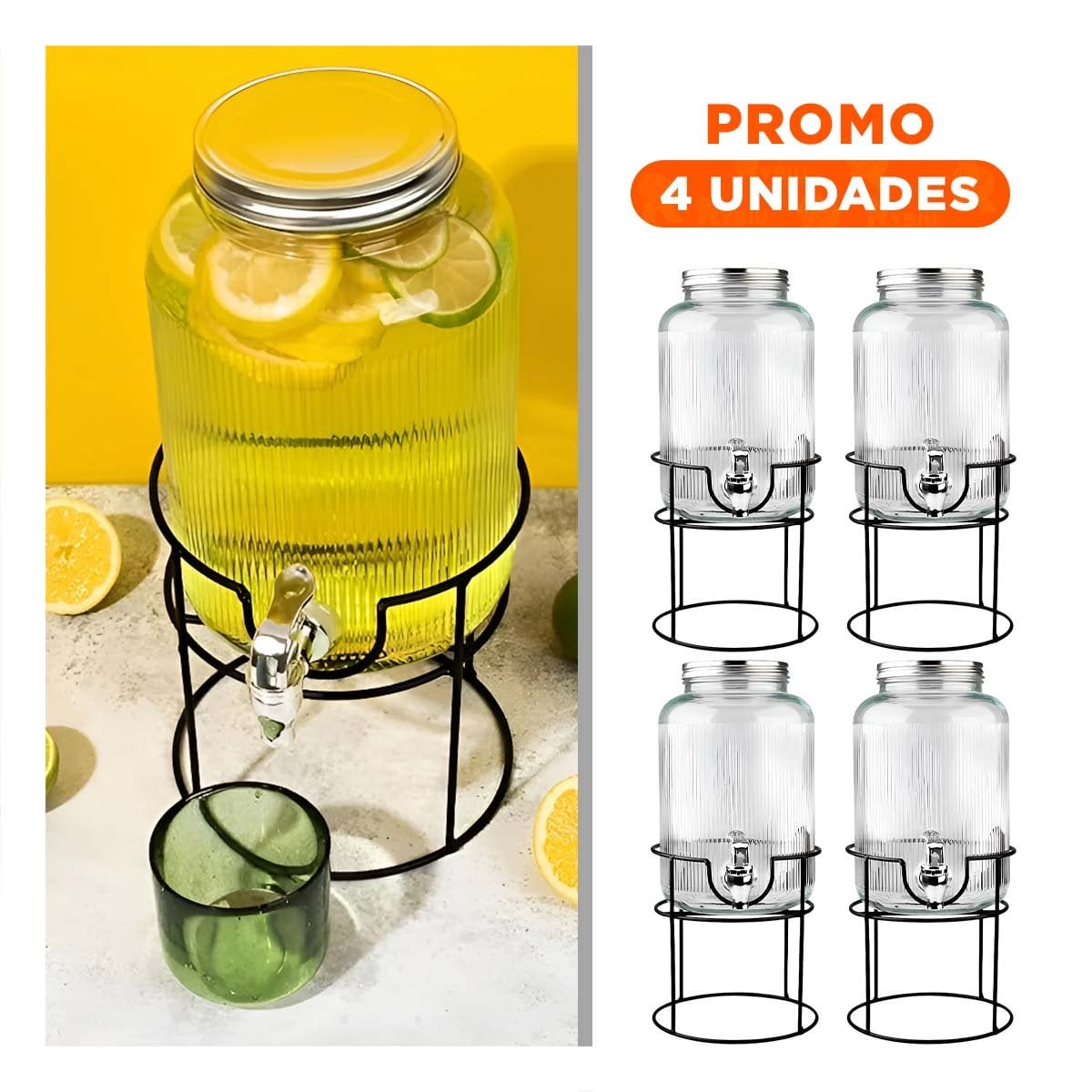 PACK4 SUMINISTRADOR DE BEBIDA PARA JUGOS Y AGUA FRESCA NEGRO Y TRANSPARENTE 5,5L - 1