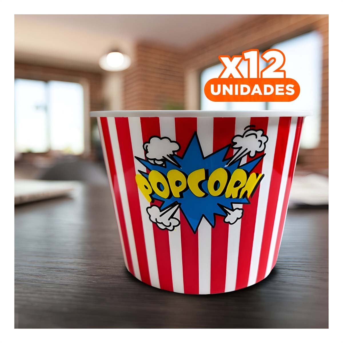 PACK12 CUBO POPCORN 16X11,6X12CM ROJO PARA CINE Y EVENTOS EN CASA YREGALO STICKER - 1