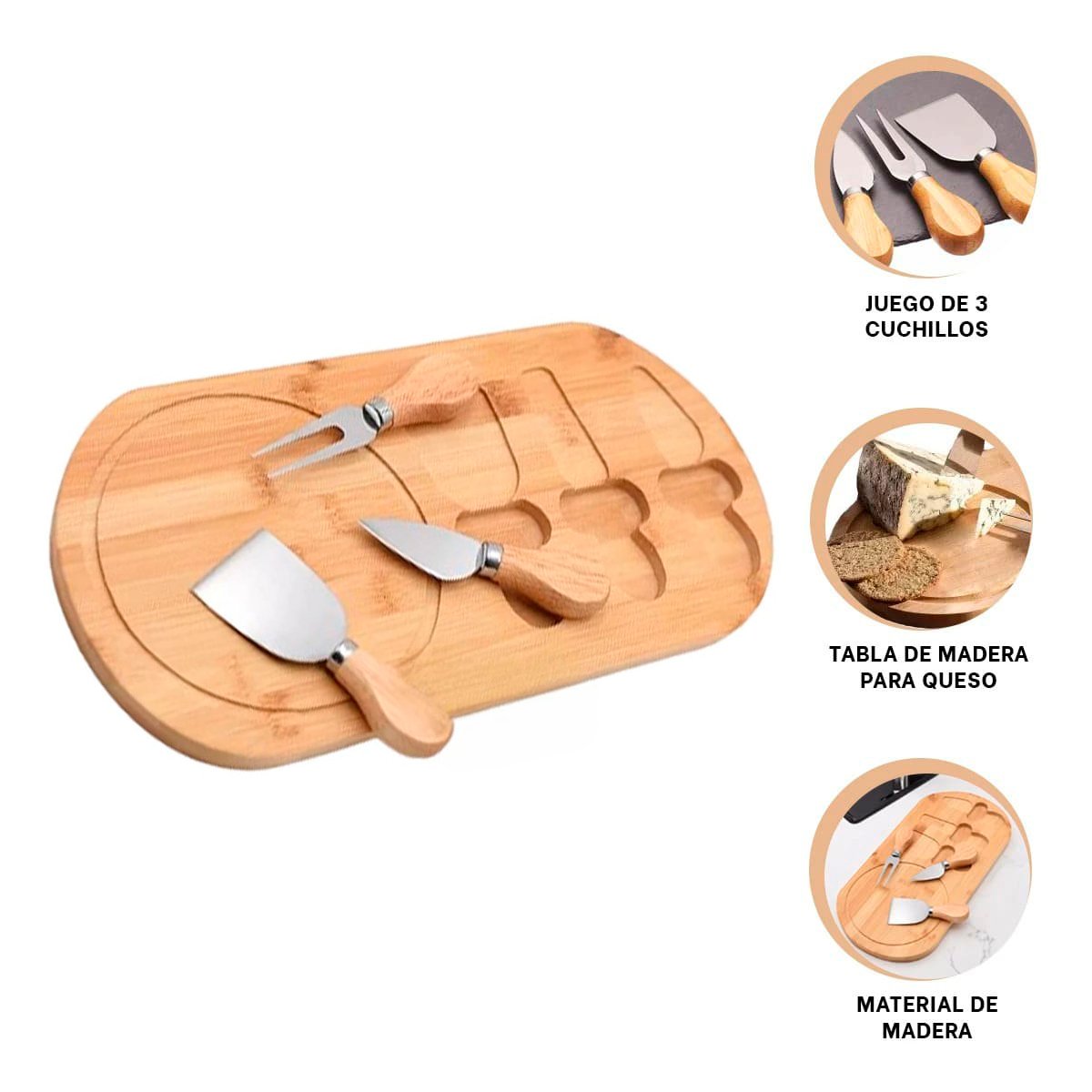 JUEGO DE 3 CUCHILLOS Y TABLA DE MADERA PARA CENA GOURMET MADERA Y+POST IT - 5
