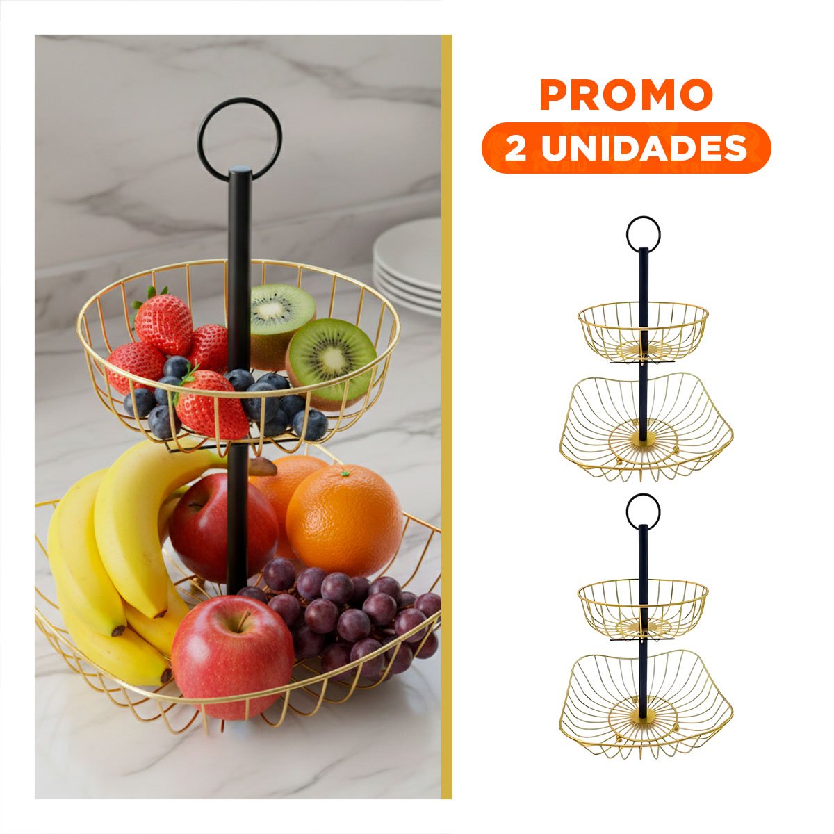 PACK2 ORGANIZADOR CIRCULAR Y CUADRADO PARA MESA DE DESAYUNO DORADO Y+REGALO STICKER - 1