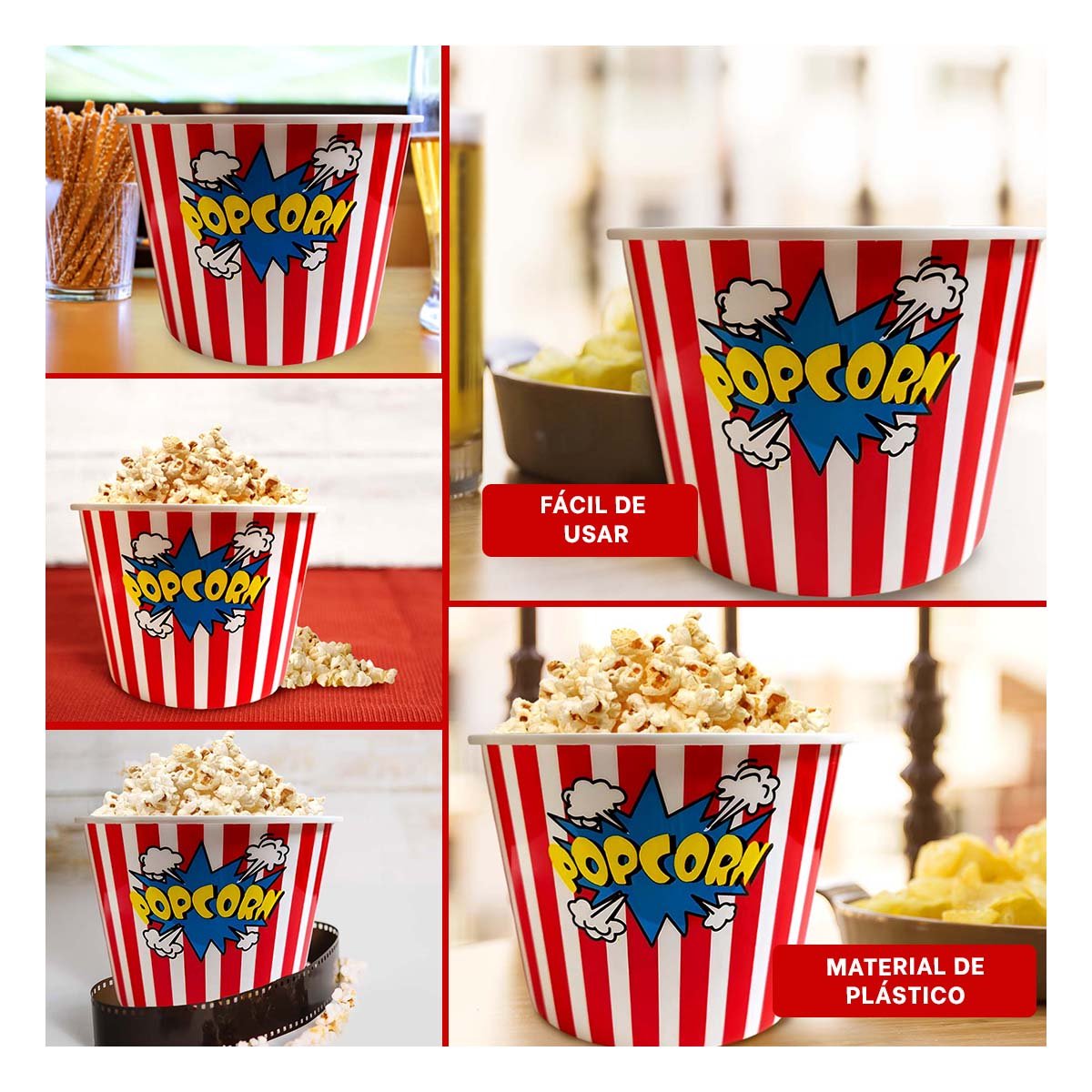 CUBETA VASO POPCORN 16X11,6X12CM ROJO PARA SERVIR PALOMITAS Y DULCES YPOST IT - 2