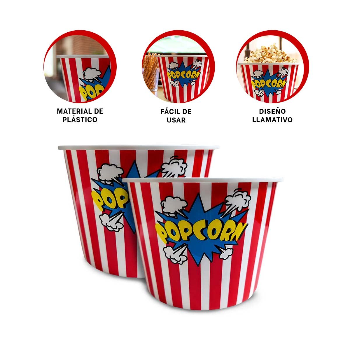 CUBETA VASO POPCORN 16X11,6X12CM ROJO PARA SERVIR PALOMITAS Y DULCES YPOST IT - 5
