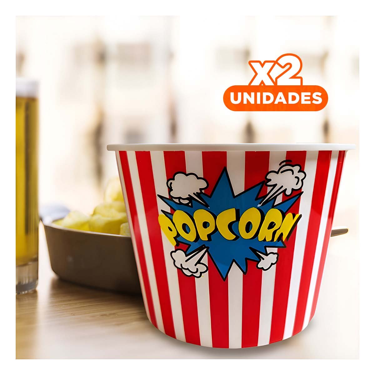 PACK2 RECIPIENTE POPCORN 16X11,6X12CM ROJO PARA DULCES Y SNACKS EN FIESTAS - 1
