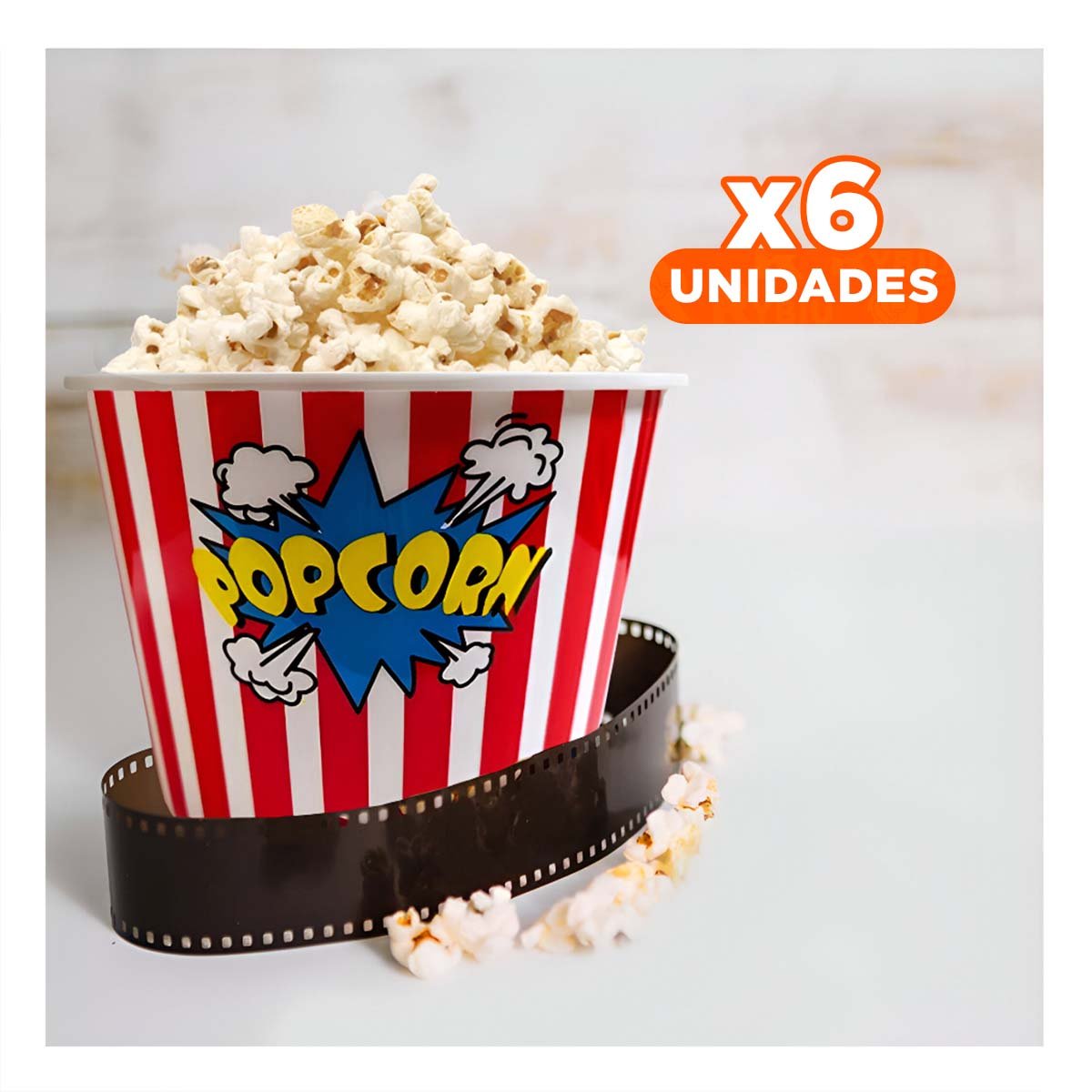 PACK6 BALDE POPCORN 16X11,6X12CM ROJO PARA CINE Y EVENTOS EN CASA - 1