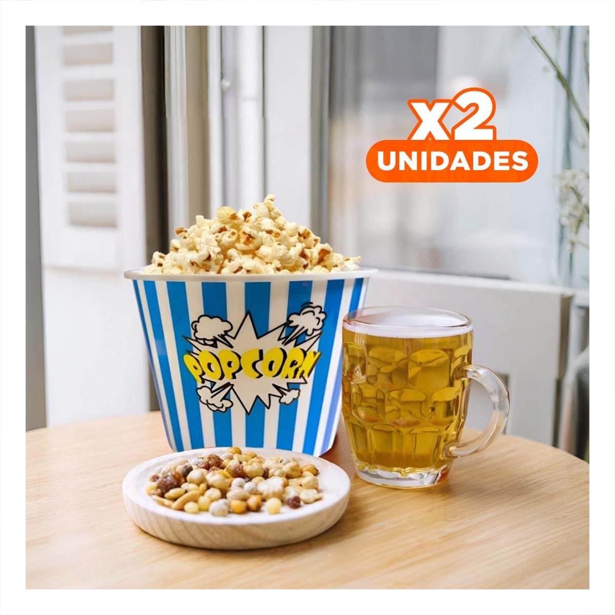 PACK2 RECIPIENTE POPCORN 16X11,6X12CM AZUL PARA DULCES Y SNACKS EN FIESTAS - 1