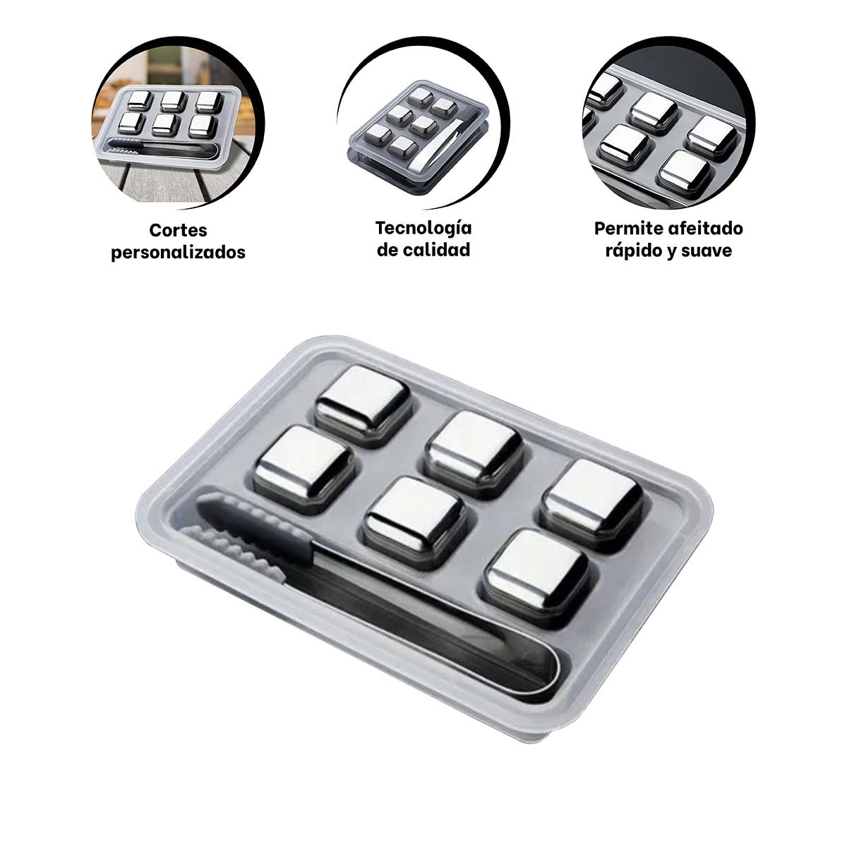 SET DE 6 CUBOS DE HIELO DE ACERO CON PINZA PARA BEBIDAS Y USO EN CASA YPAPEL REGALO - 5