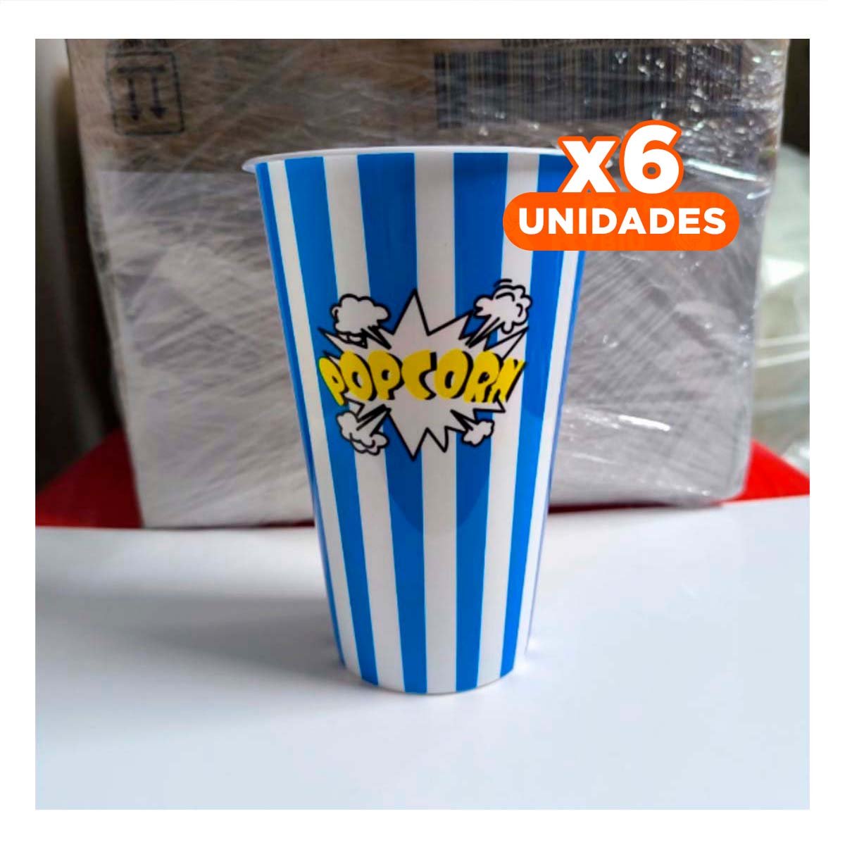 PACK6 BALDE POPCORN 11,3X17X6,9CM AZUL PARA CINE Y EVENTOS EN CASA - 1