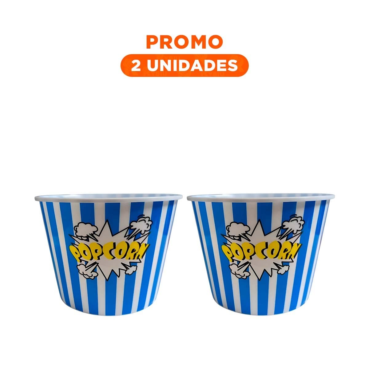 PACK2 RECIPIENTE POPCORN 16X11,6X12CM AZUL CON DISENO PRACTICO Y FUNCIONAL YREGALO STICKER - 1