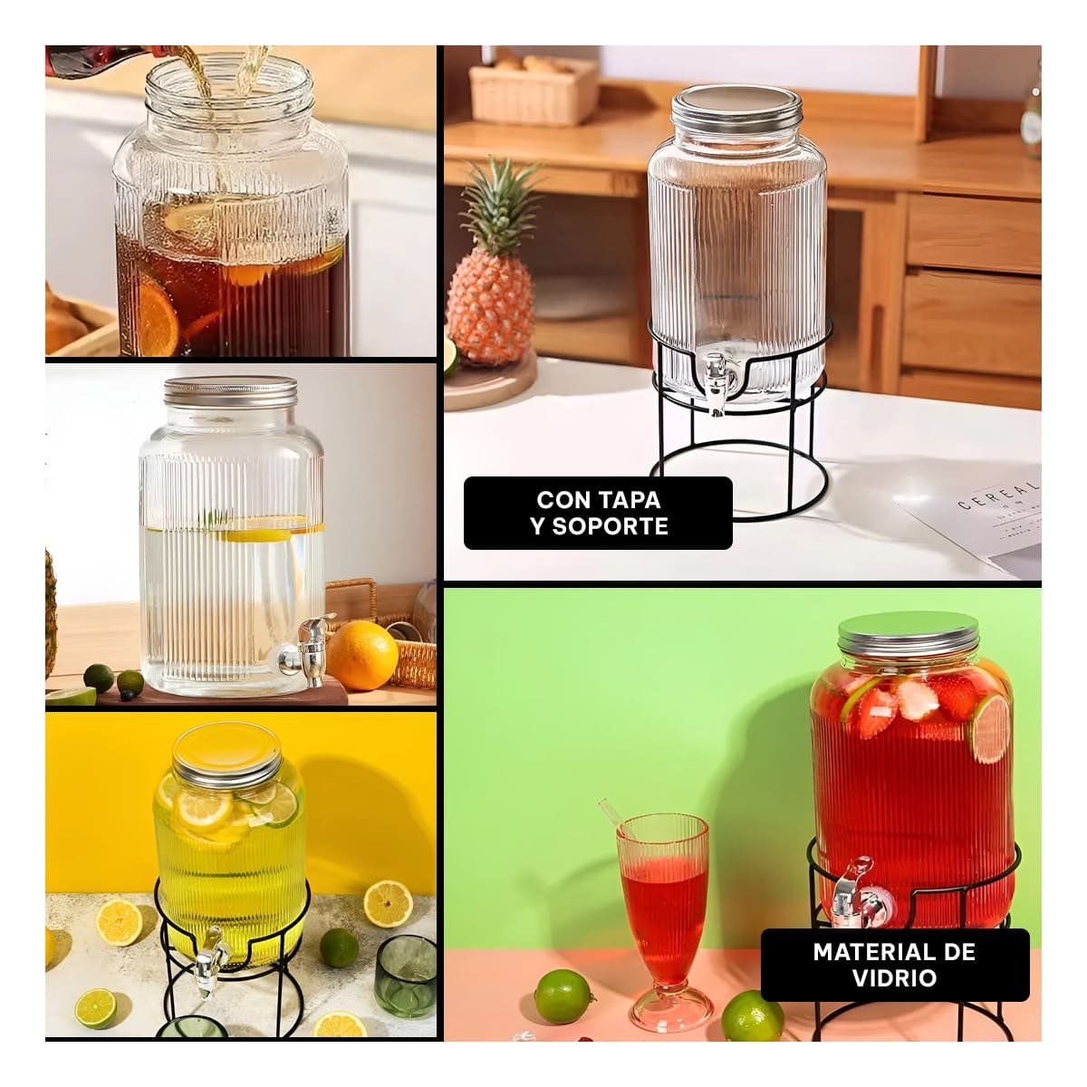 DISPENSADOR DE BEBIDA PARA AGUA FRESCA NEGRO Y TRANSPARENTE 5,5L Y+PAPEL REGALO - 3