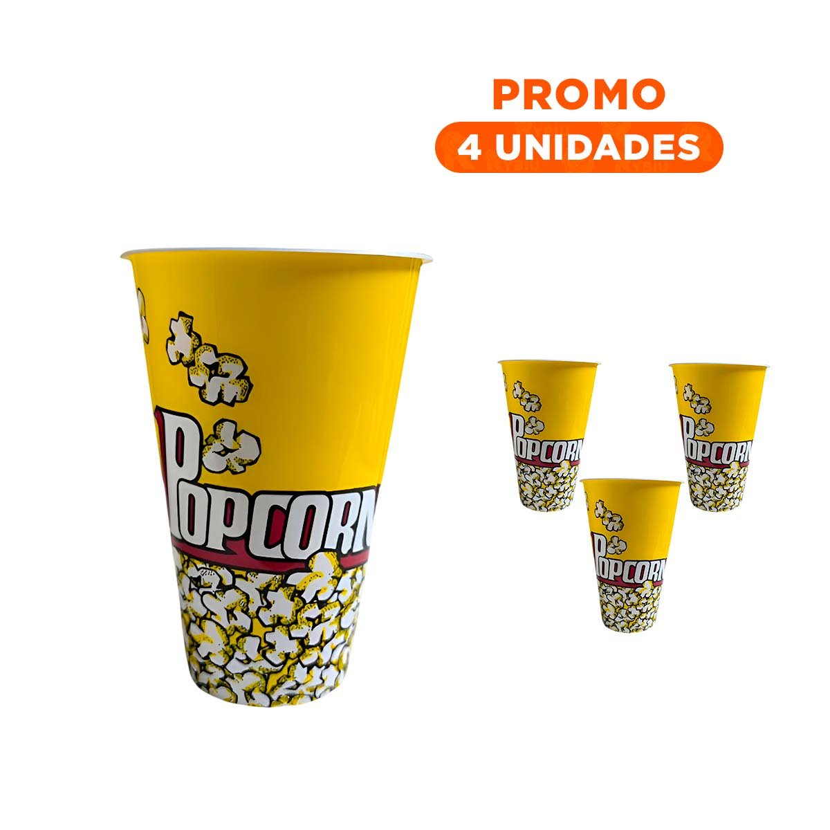 PACK4 RECIPIENTE POPCORN 11,3X17X6,9CM AMARILLO PARA REUNIONES Y CELEBRACIONES - 1