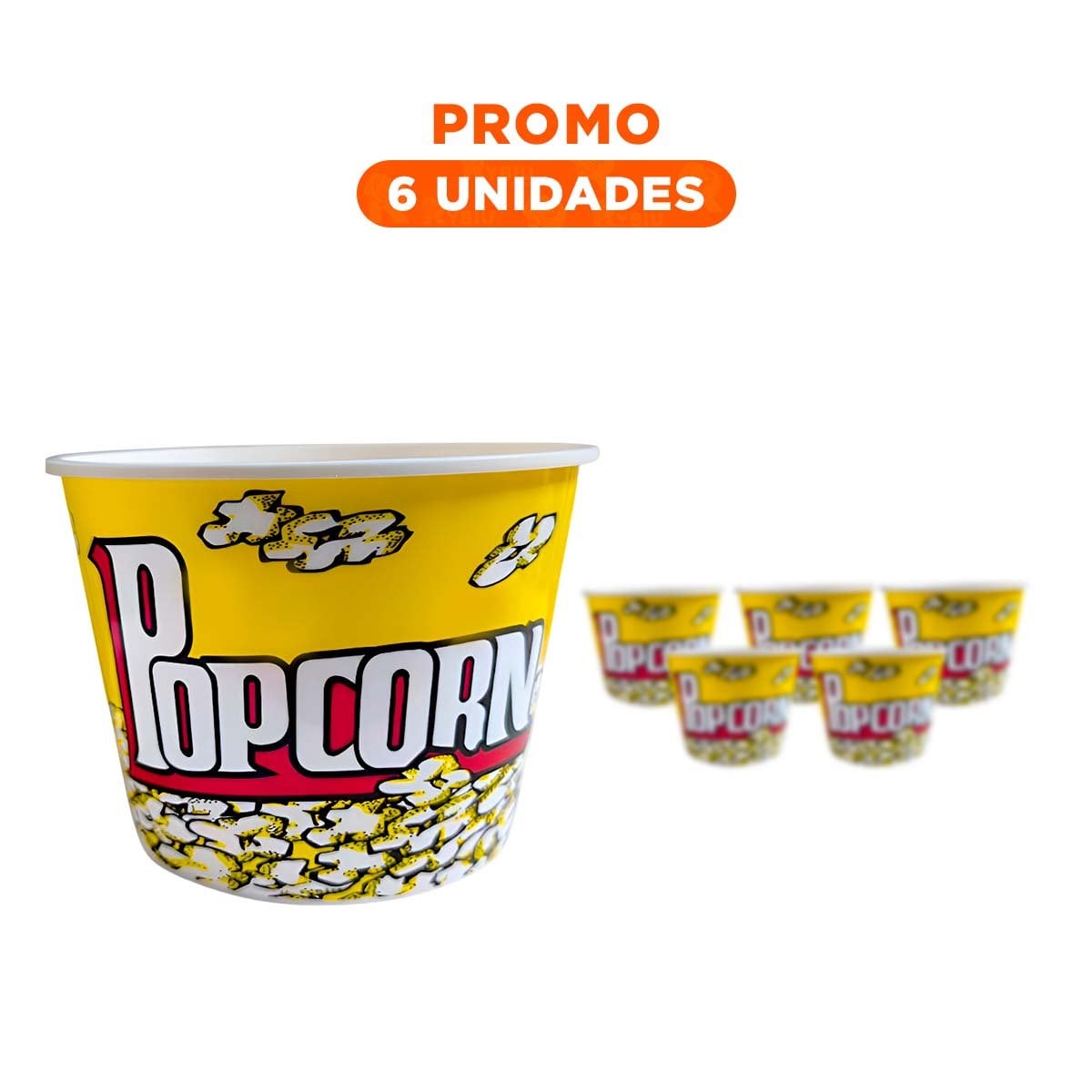 PACK6 BALDE POPCORN 16X11,6X12CM AMARILLO PARA EVENTOS EN HOGAR YREGALO STICKER - 1