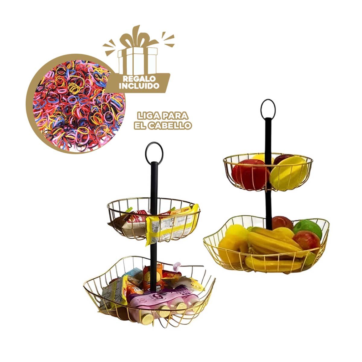 FRUTERO COMPACTO DE 2 NIVELES IDEAL PARA COCINA Y SALA DORADO Y+LIGAS REGALO - 2