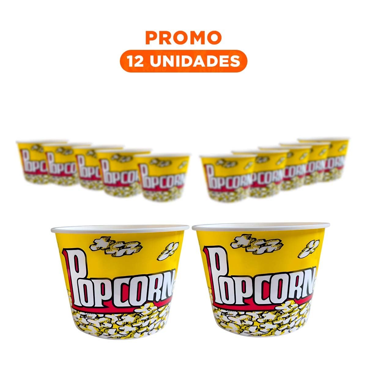 PACK12 BALDE POPCORN 16X11,6X12CM AMARILLO PARA SNACKS Y REUNIONES - 1