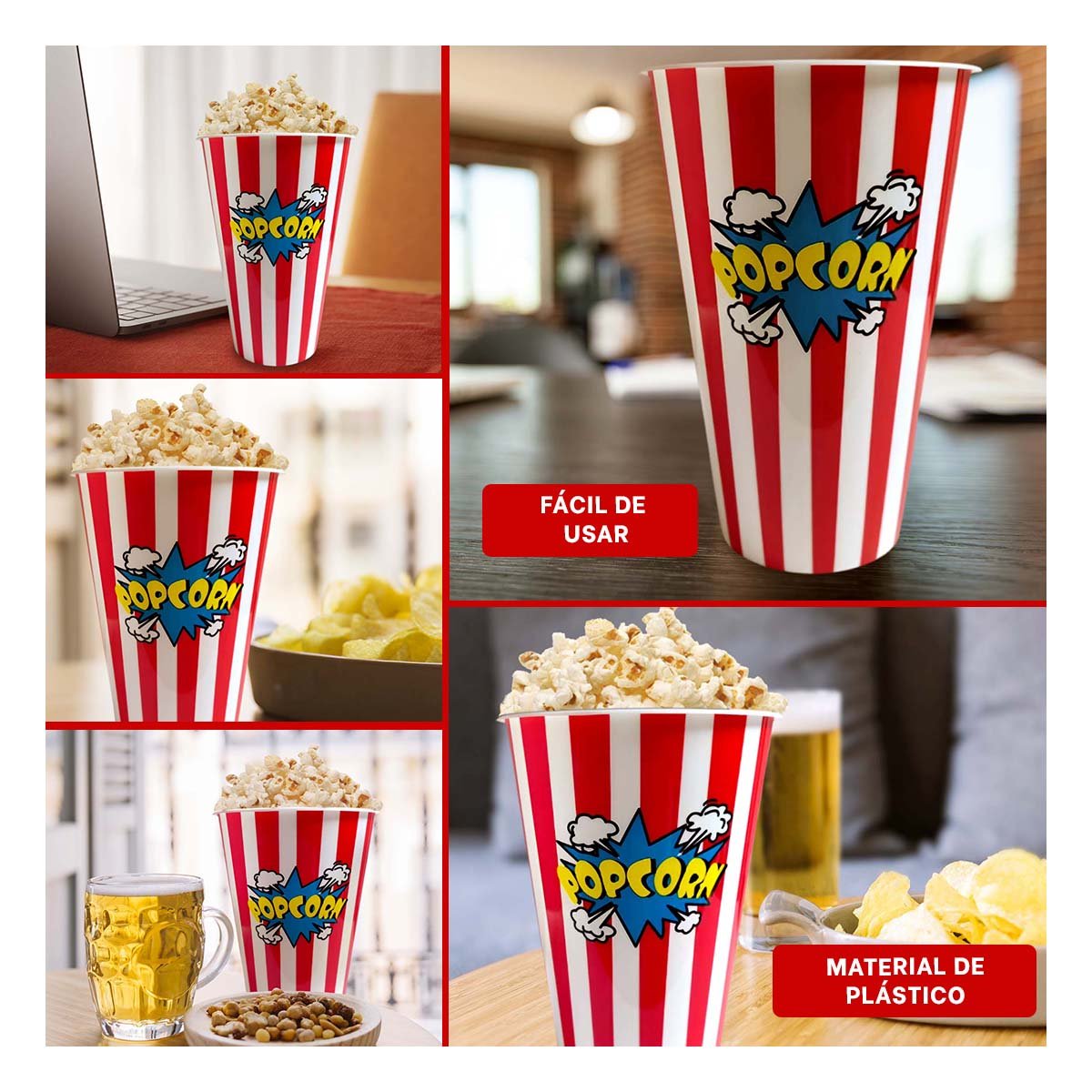 CUBETA VASO POPCORN 11,3X17X6,9CM ROJO PARA SERVIR PALOMITAS Y DULCES YPOST IT - 2