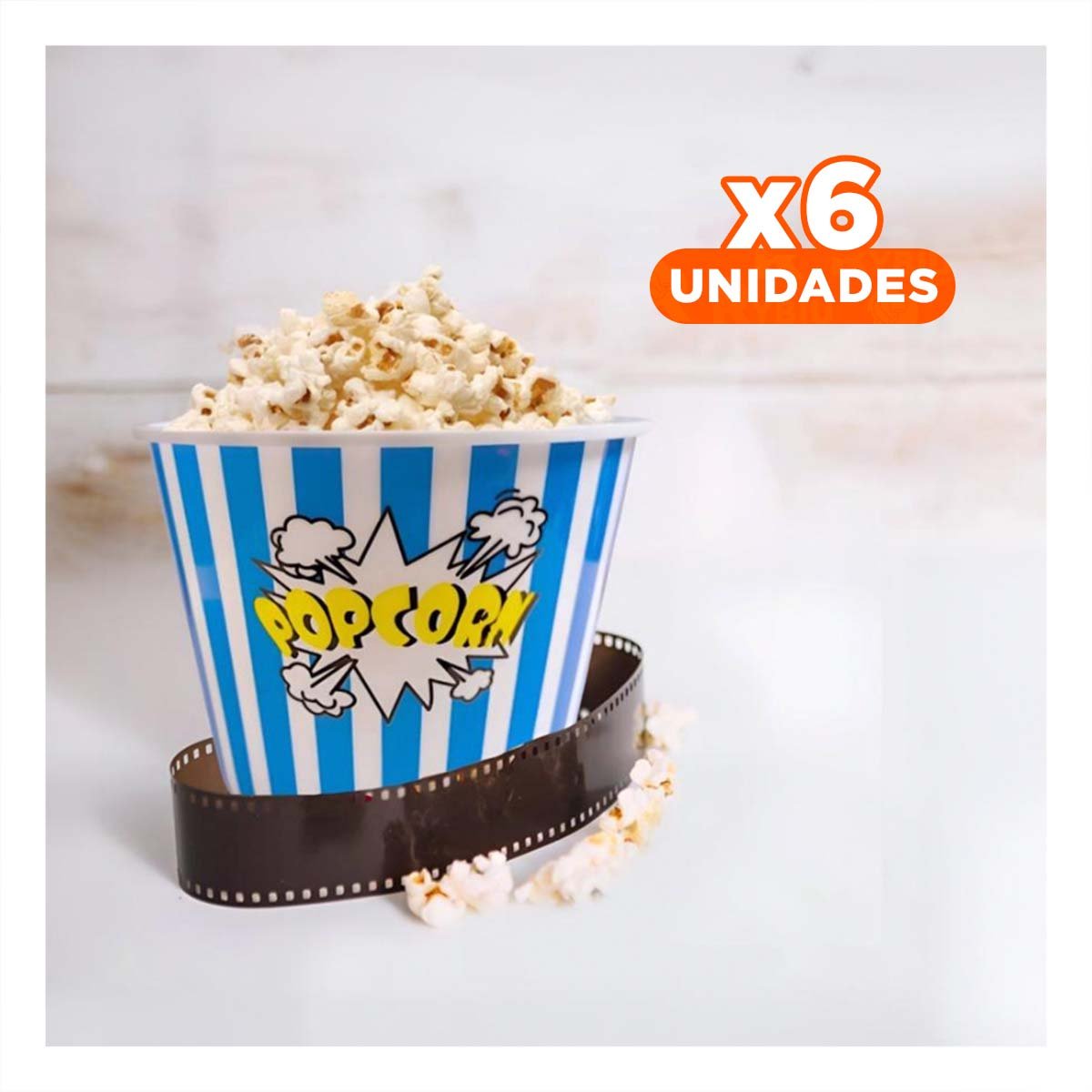 PACK6 BALDE POPCORN 16X11,6X12CM AZUL PARA CINE Y EVENTOS EN CASA - 1