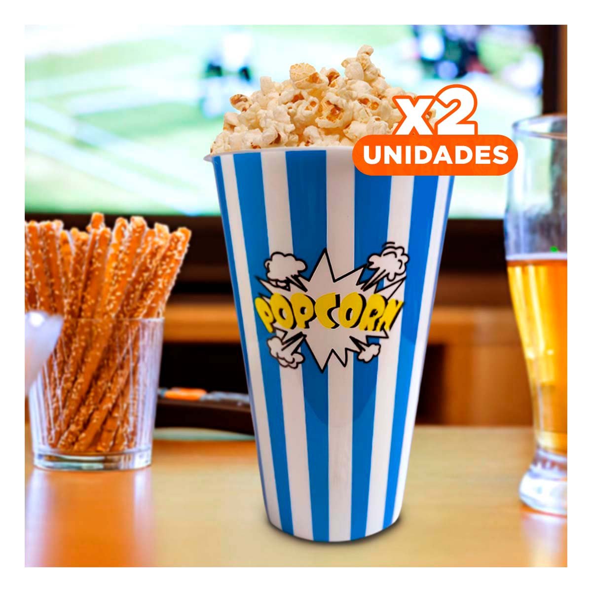 PACK2 RECIPIENTE POPCORN 11,3X17X6,9CM AZUL PARA CINE Y EVENTOS EN CASA YPAPEL REGALO - 1