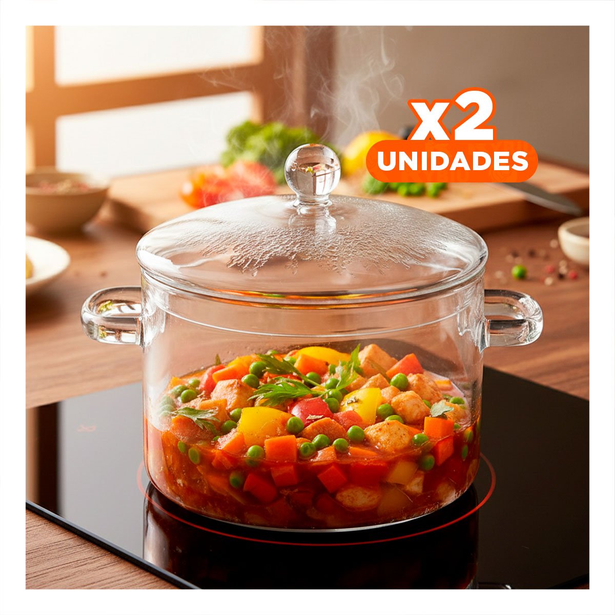 PACK2 CASEROLA PARA COCINAR SOPAS Y COMIDAS CASERAS TRANSPARENTE 1500 ML Y+PAPEL REGALO - 1