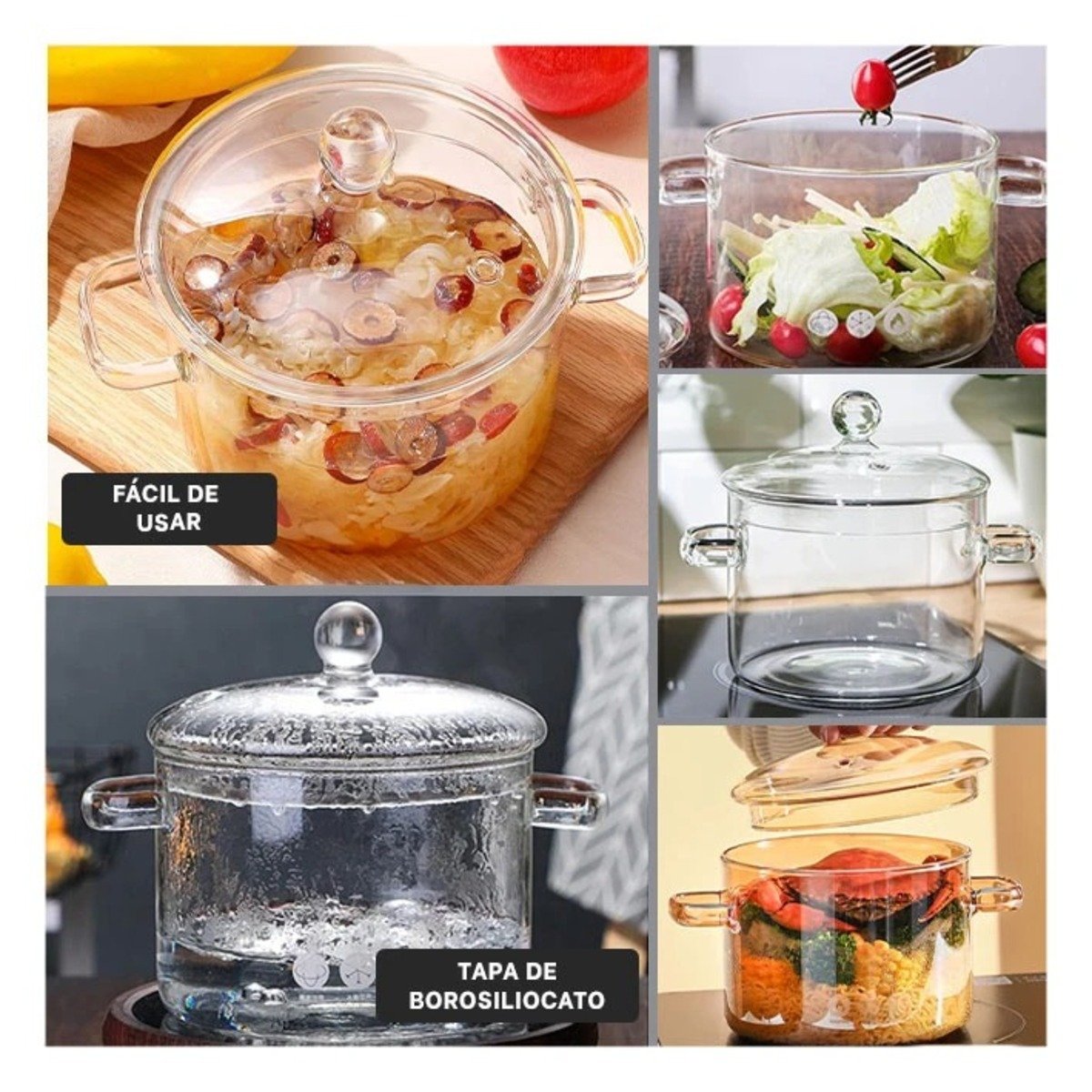PACK2 CASEROLA PARA COCINAR SOPAS Y COMIDAS CASERAS TRANSPARENTE 1500 ML Y+PAPEL REGALO - 3