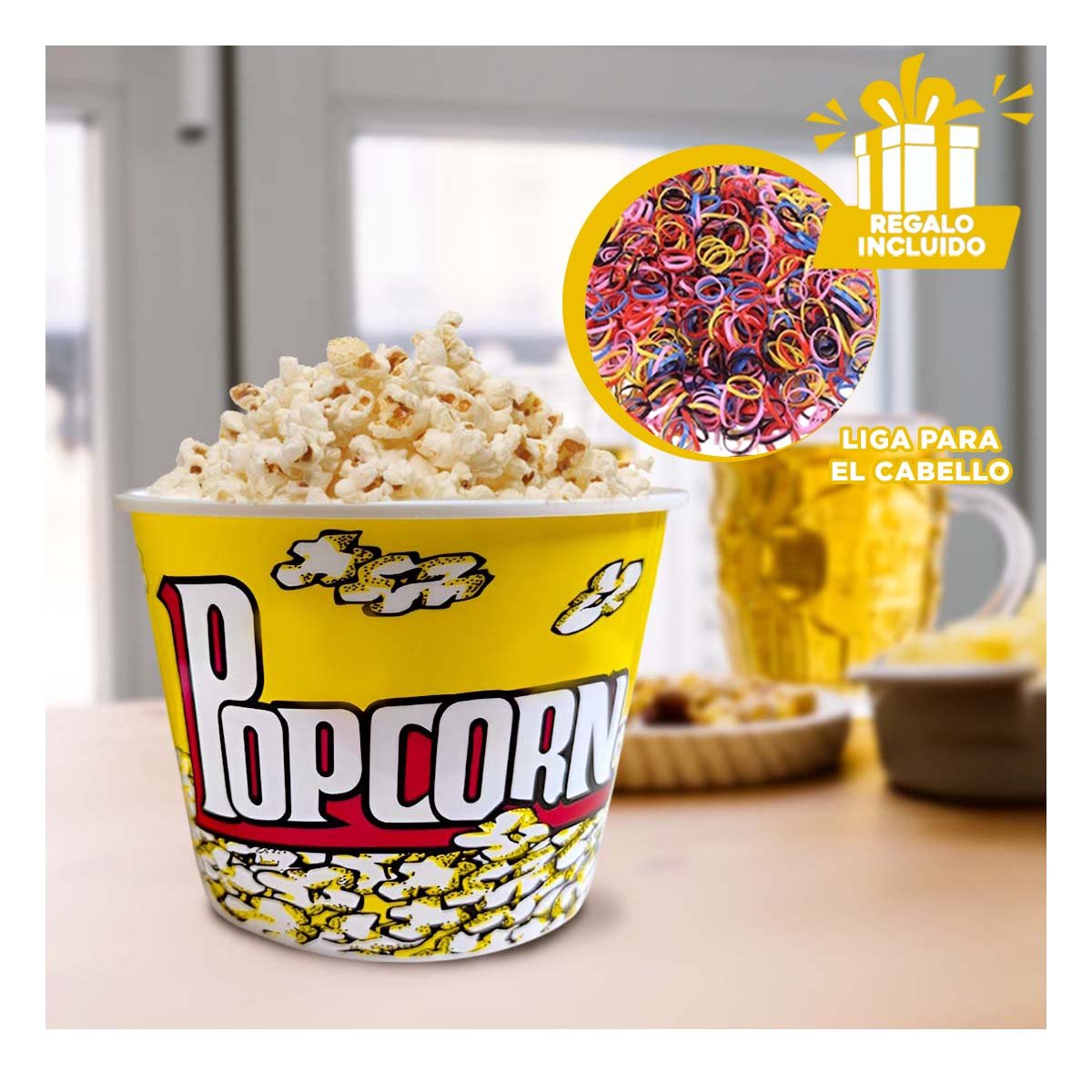 CUBETA VASO POPCORN 16X11,6X12CM AMARILLO PARA EVENTOS Y HOGAR YLIGAS REGALO - 2