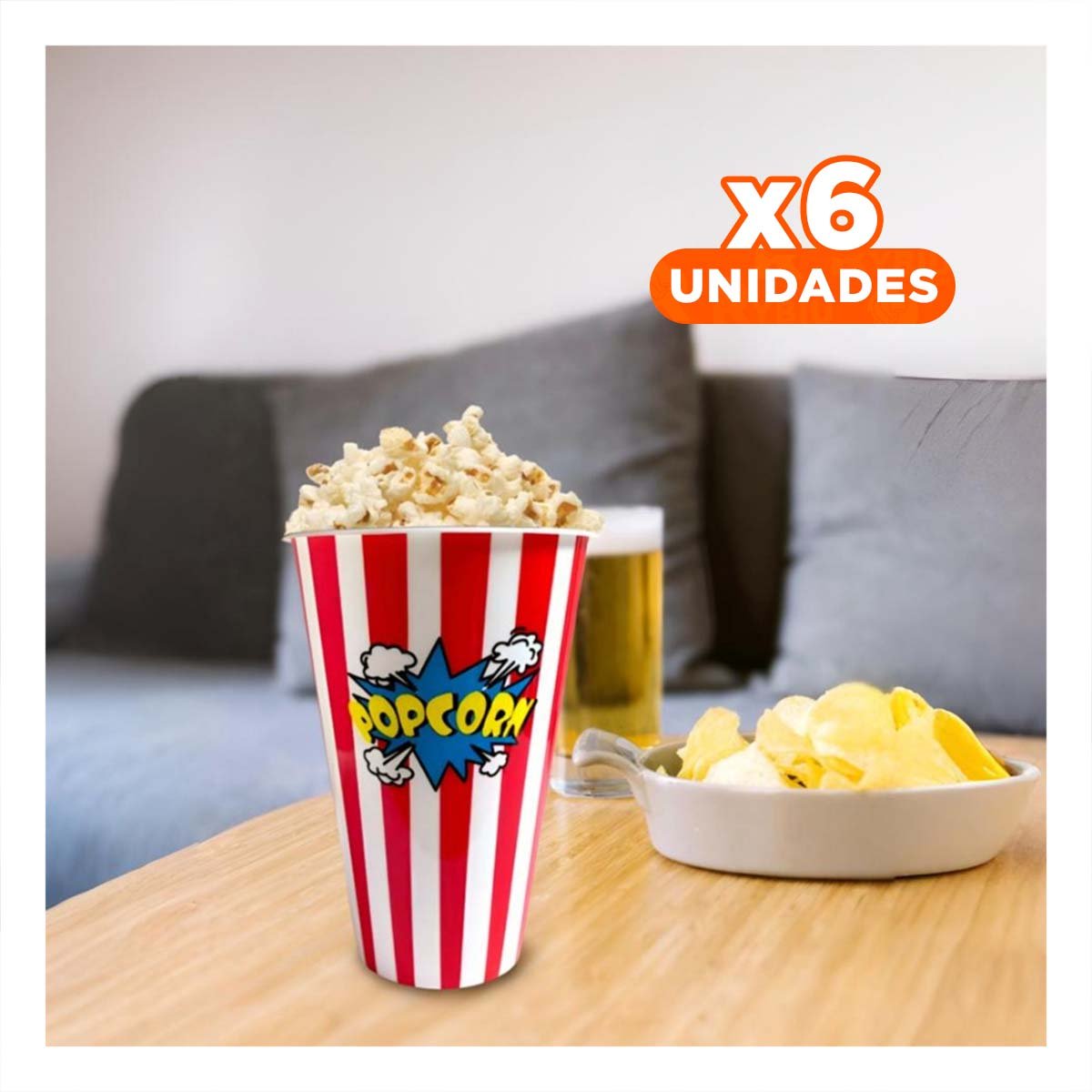 PACK6 BALDE POPCORN 11,3X17X6,9CM ROJO CON DISENO PRACTICO Y FUNCIONAL YPAPEL REGALO - 1