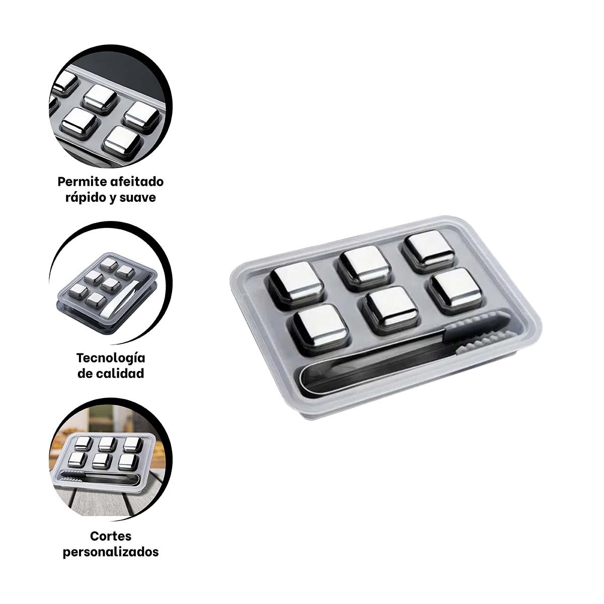 SET DE 6 CUBOS DE HIELO DE ACERO CON PINZA Y DISENO MODERNO PLATEADO YLIGAS REGALO - 5