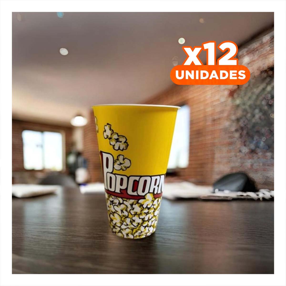PACK12 CUBO POPCORN 11,3X17X6,9CM AMARILLO PARA CINE Y EVENTOS EN CASA YREGALO STICKER - 1