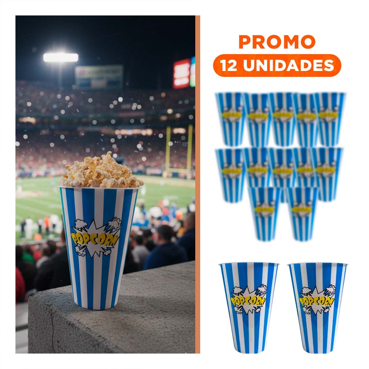 PACK12 BALDE POPCORN 11,3X17X6,9CM AZUL PARA SERVIR PALOMITAS Y DULCES - 1