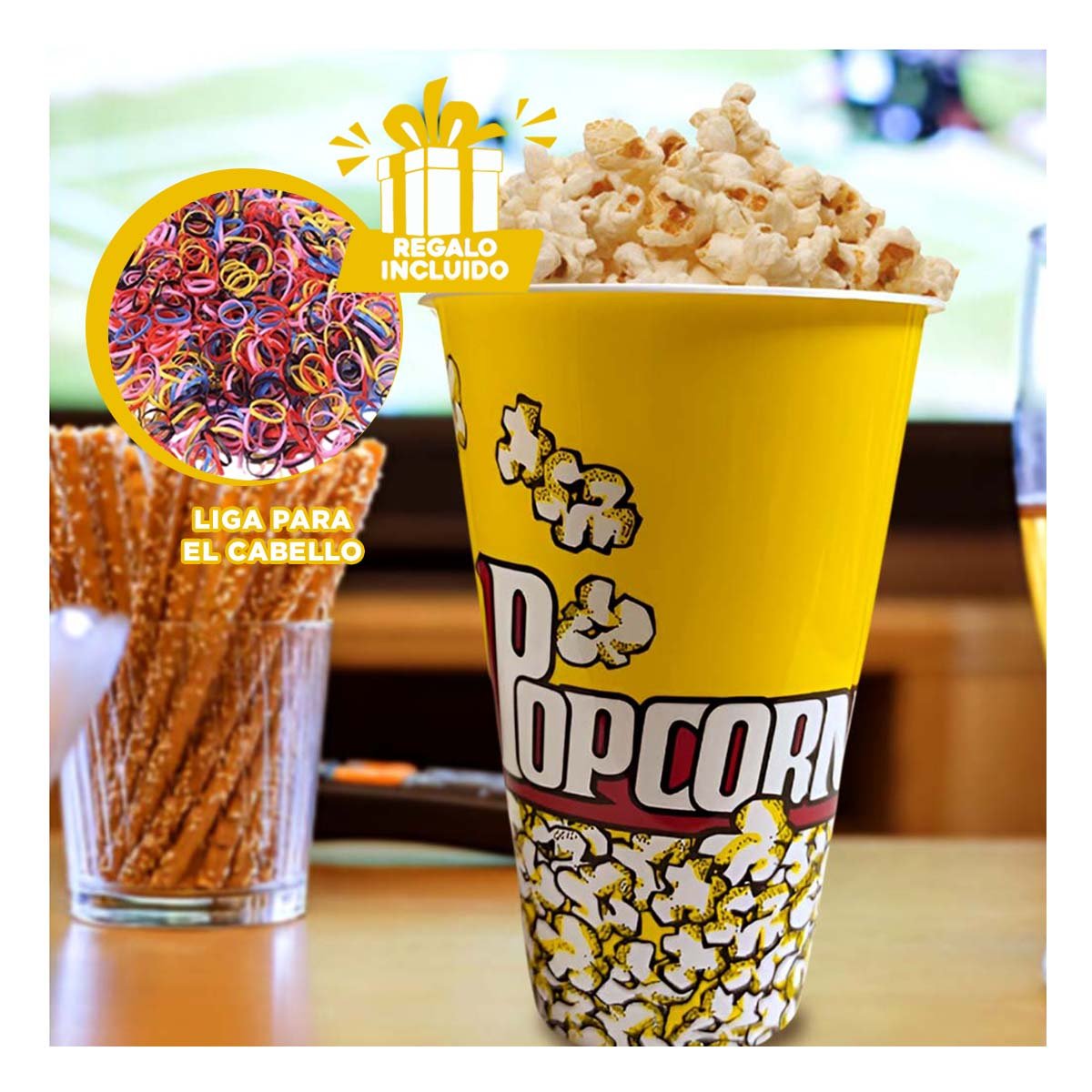 CUBETA VASO POPCORN 11,3X17X6,9CM AMARILLO PARA REUNIONES Y CELEBRACIONES YLIGAS REGALO - 2