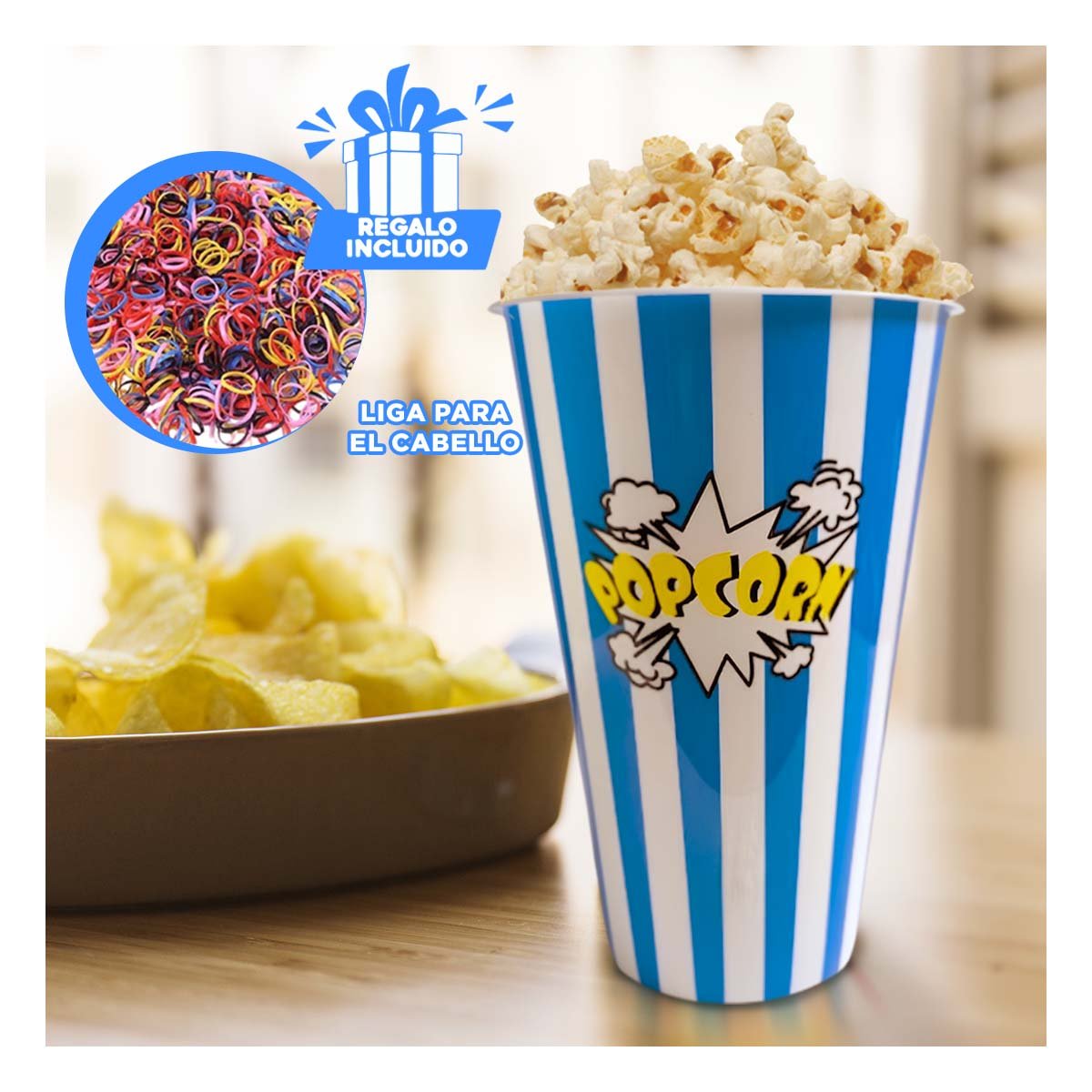 CUBETA VASO POPCORN 11,3X17X6,9CM AZUL PARA REUNIONES Y CELEBRACIONES YLIGAS REGALO - 2