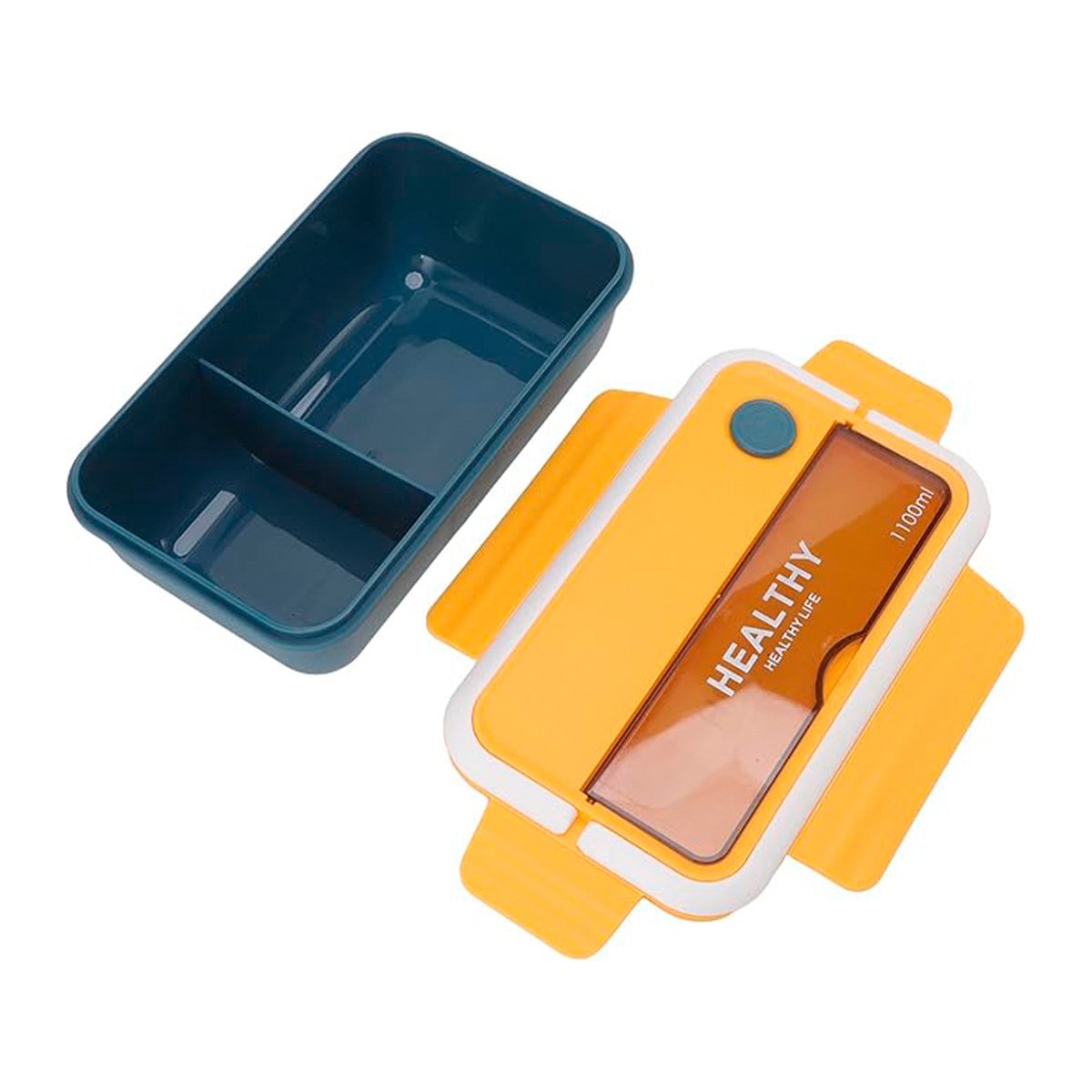 PACK6 RECIPIENTE CON CUBIERTOS PARA GUARDAR COMIDA 1100ML AMARILLO Y AZUL Y+REGALO STICKER - 2