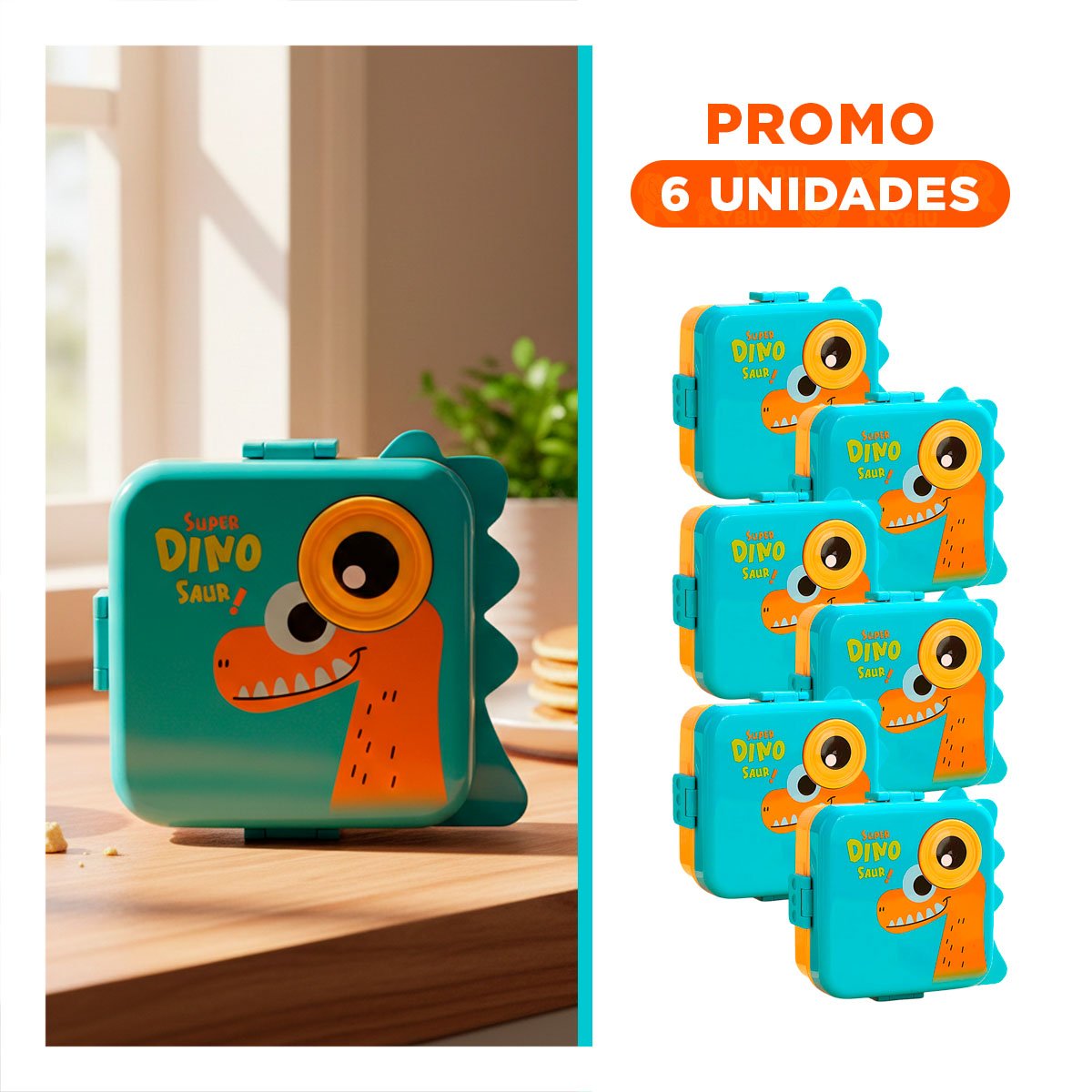 PACK6 CONSERVADOR SEGURO PARA COMIDA Y ALMACENAJE 1600ML CELESTE Y AMARILLO Y+REGALO STICKER - 1