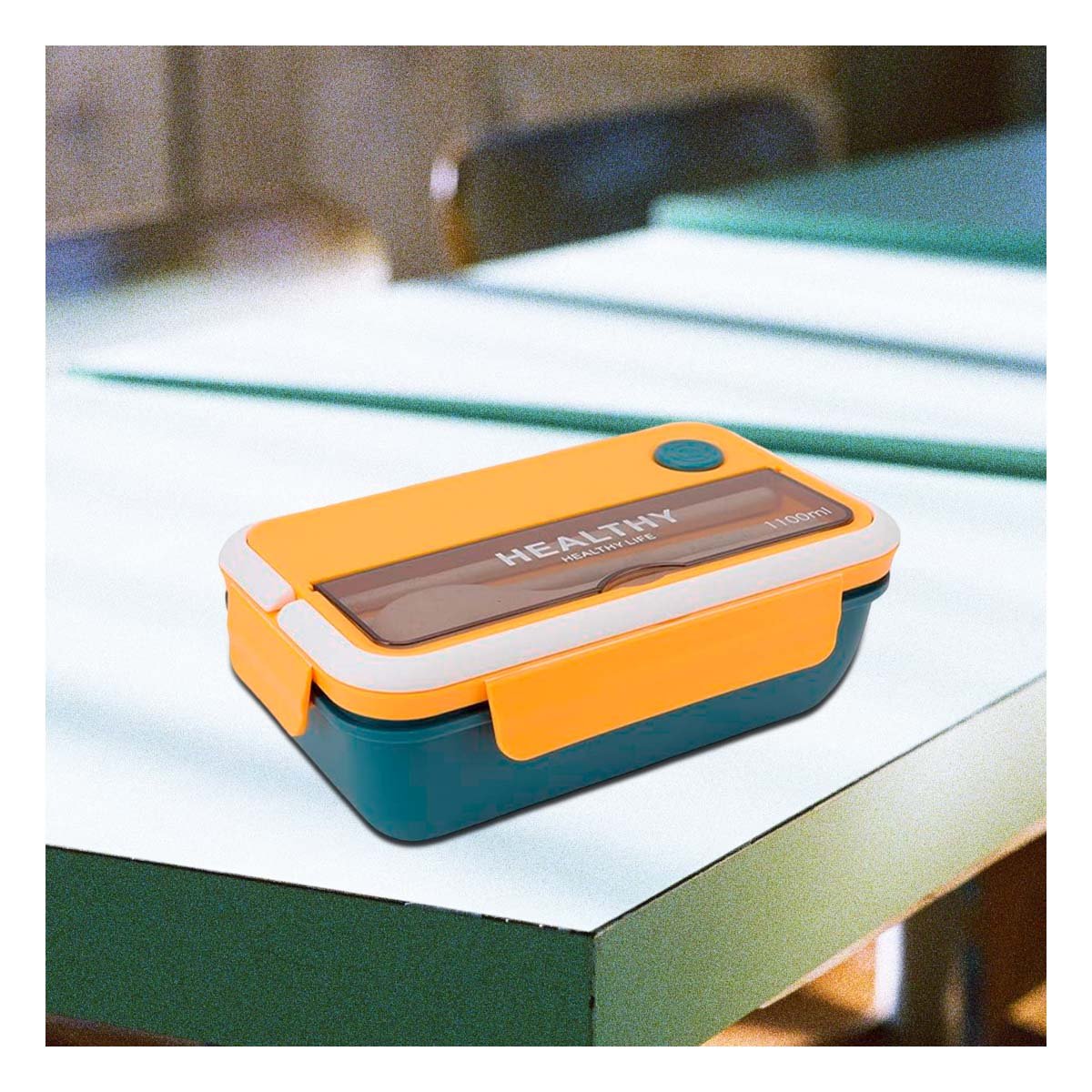 PACK12 MODULAR CON CUBIERTOS PARA ALMUERZOS Y SNACKS 1100ML AMARILLO Y AZUL Y+REGALO STICKER - 5