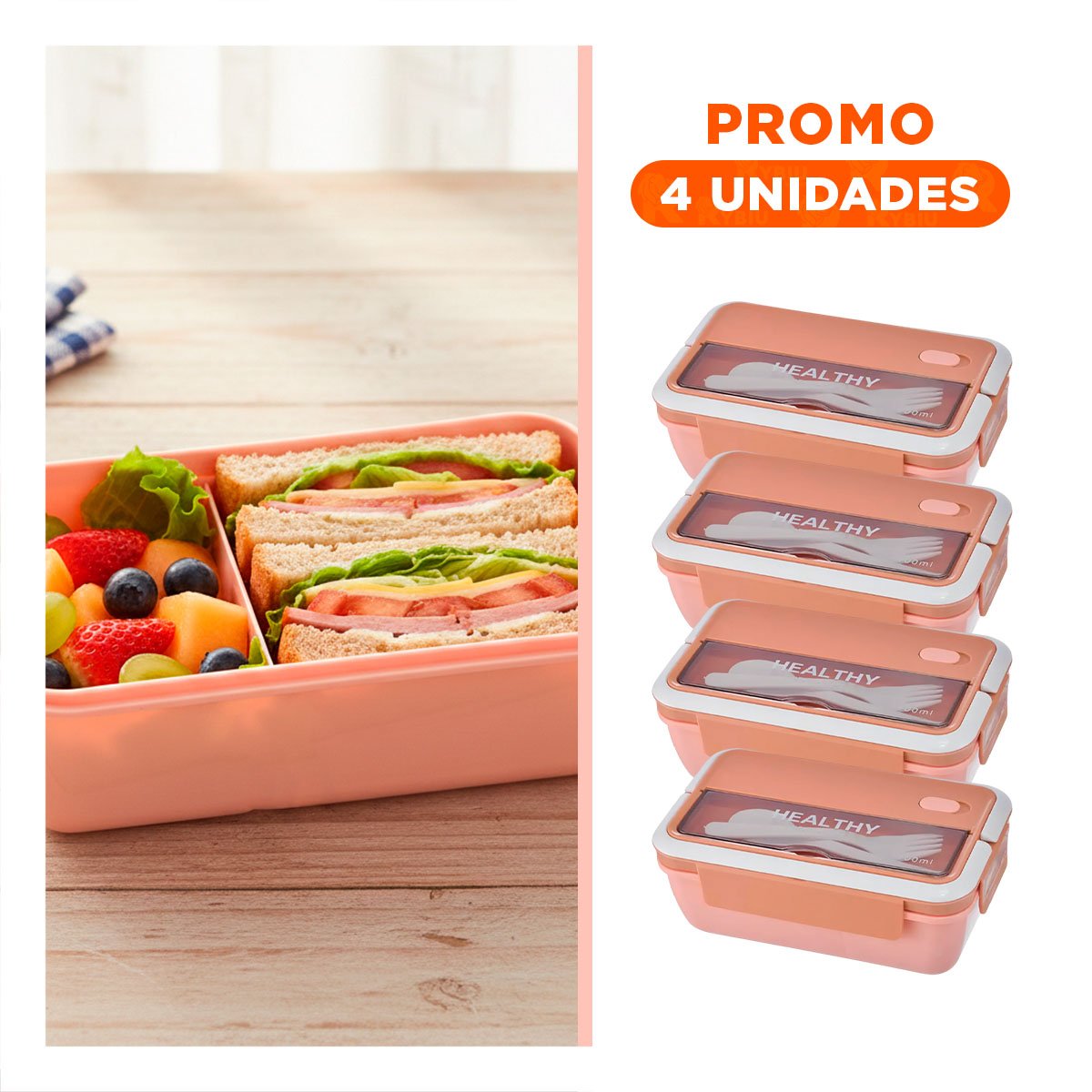 PACK4 CONTENEDOR APILABLE PARA OPTIMIZAR ESPACIO 1100ML Y CUBIERTOS MELON - 1