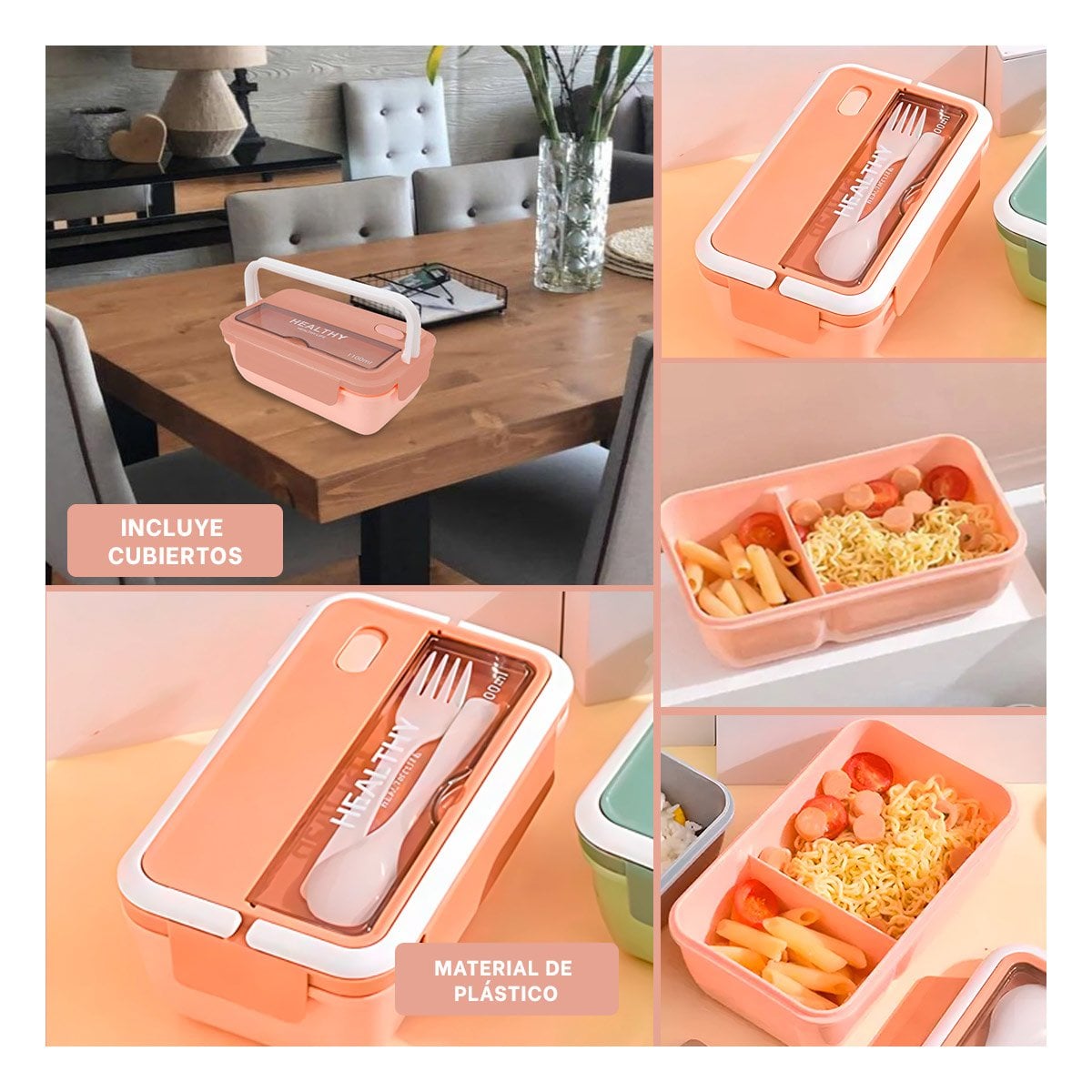 PACK2 CONTENEDOR PRACTICO PARA COMIDA FRESCA 1100ML Y CUBIERTOS MELON Y+PAPEL REGALO - 3