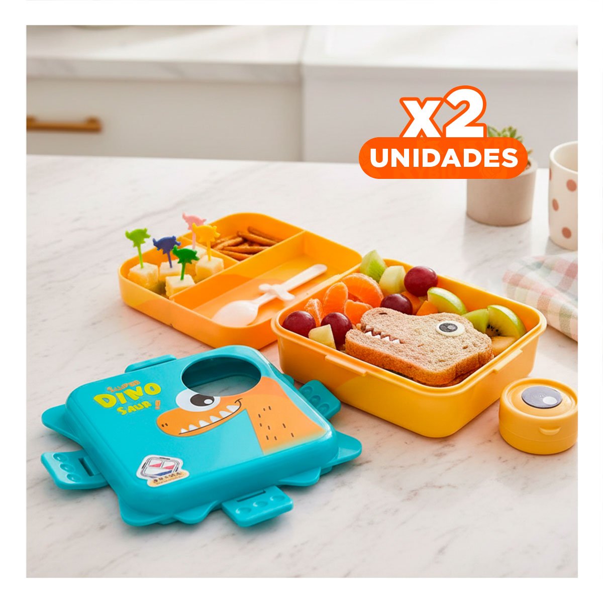 PACK2 ENVASE PRACTICO PARA COCINA Y HOGAR 1600ML CELESTE Y AMARILLO Y+PAPEL REGALO - 1