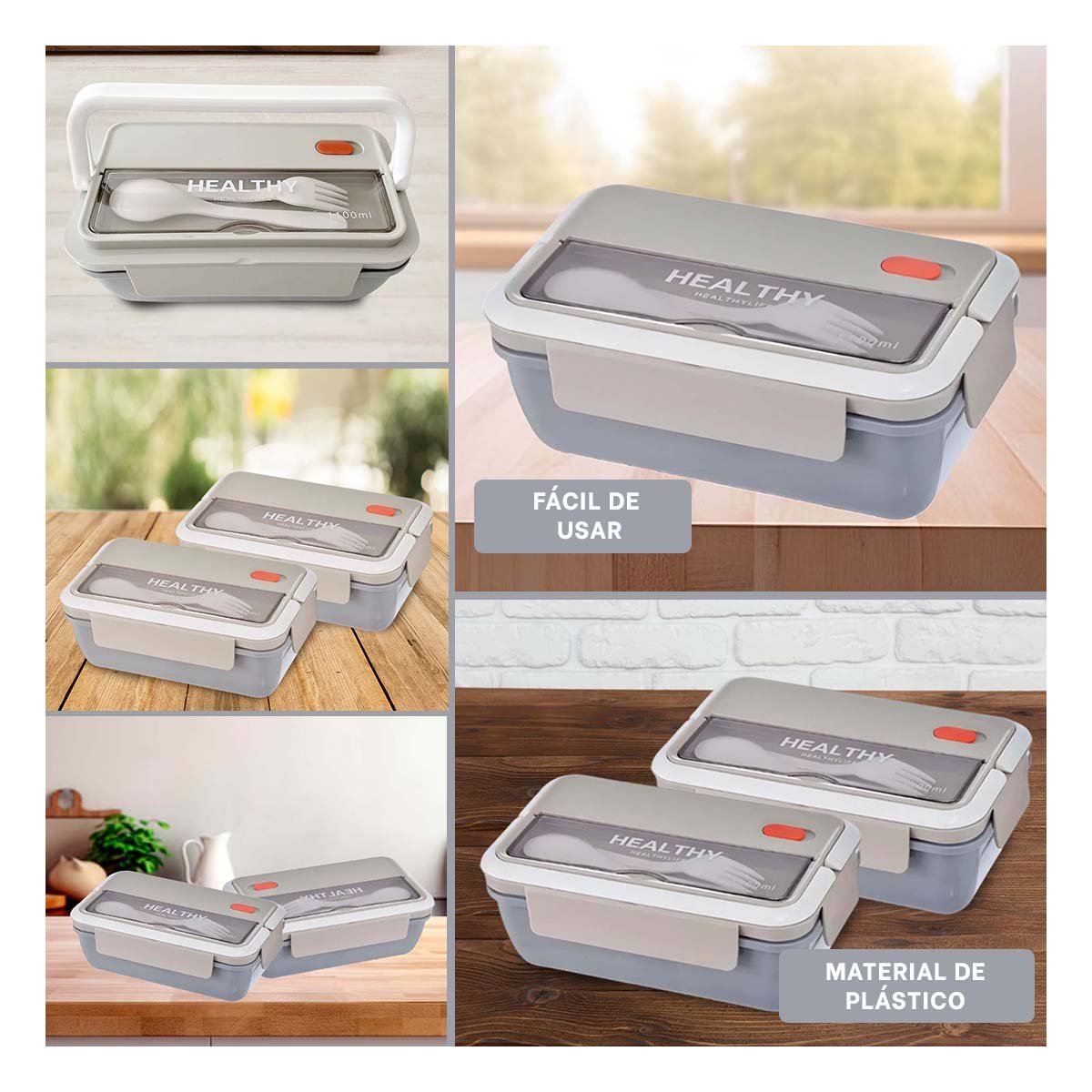 TAPER VERSATIL PARA COCINA Y HOGAR 1100ML Y CUBIERTOS PLOMO Y+LIGAS REGALO - 1